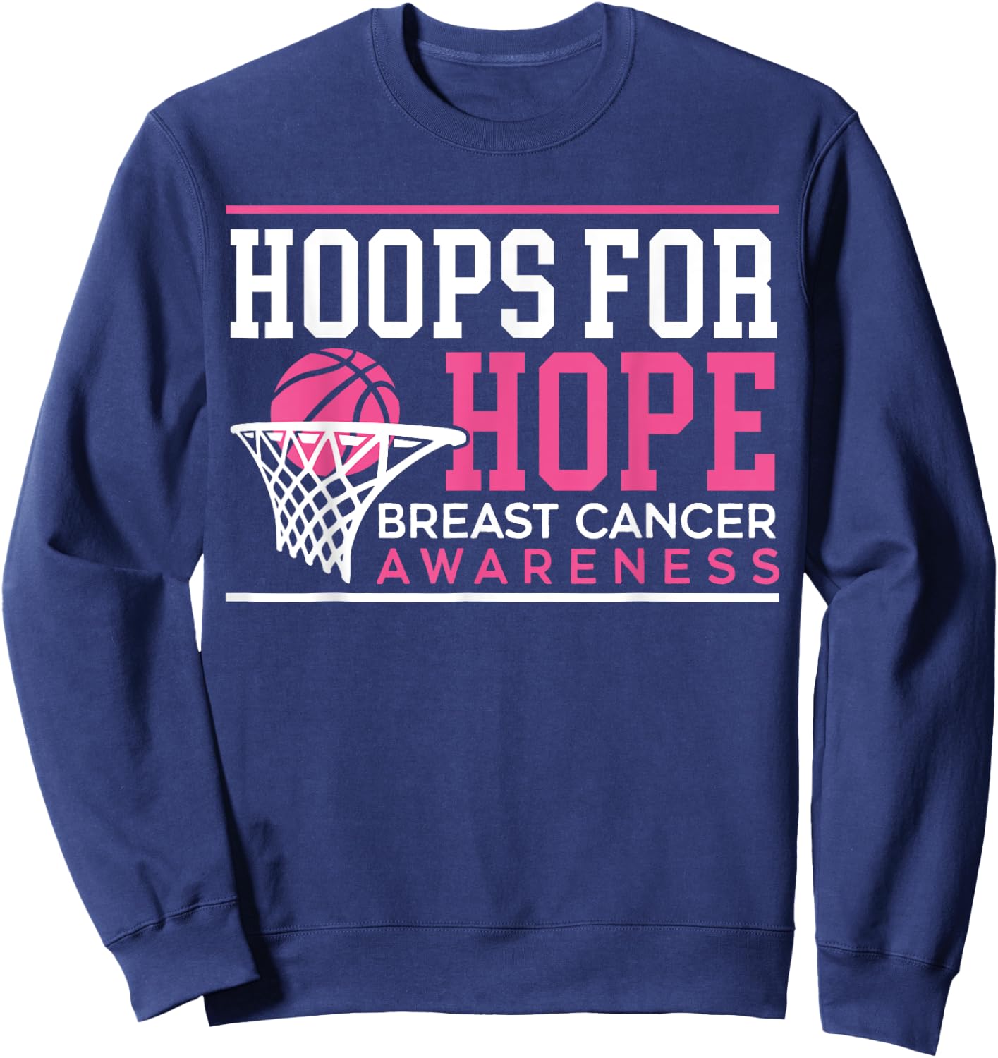Hoops For Hope Basketball Player Breast Cancer Awareness Sweatshirt - Sweatshirt | Navy