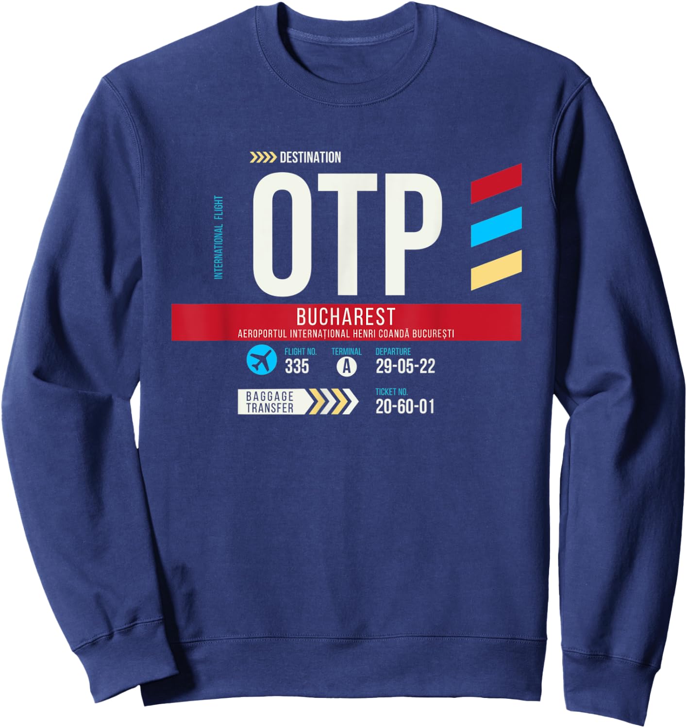Vintage Bucharest OTP Airport Code Retro Travel Day Romania Sweatshirt - Sweatshirt | Navy