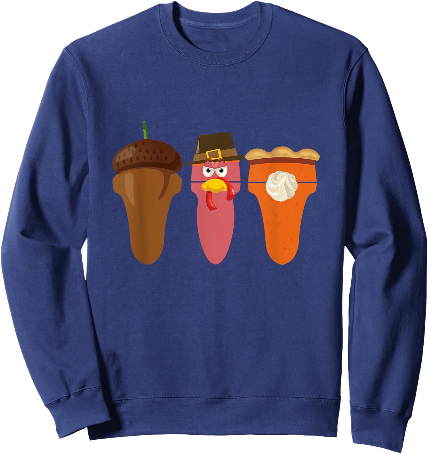 Sonographer Thanksgiving Acorn Turkey Pumpkin Pie Ultrasound Sweatshirt - Sweatshirt | Navy