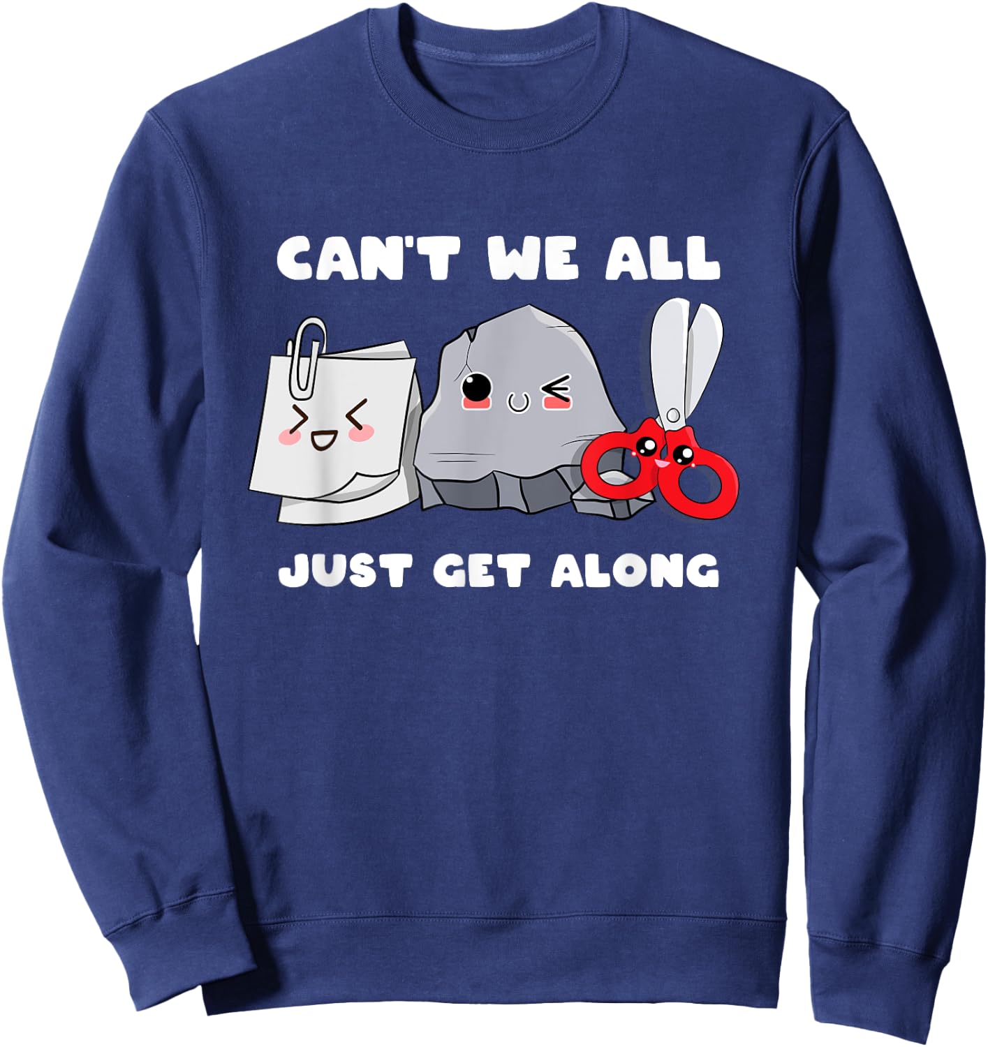 Can't We All Just Get Along Cute Rock Paper Scissors Sweatshirt - Sweatshirt | Navy