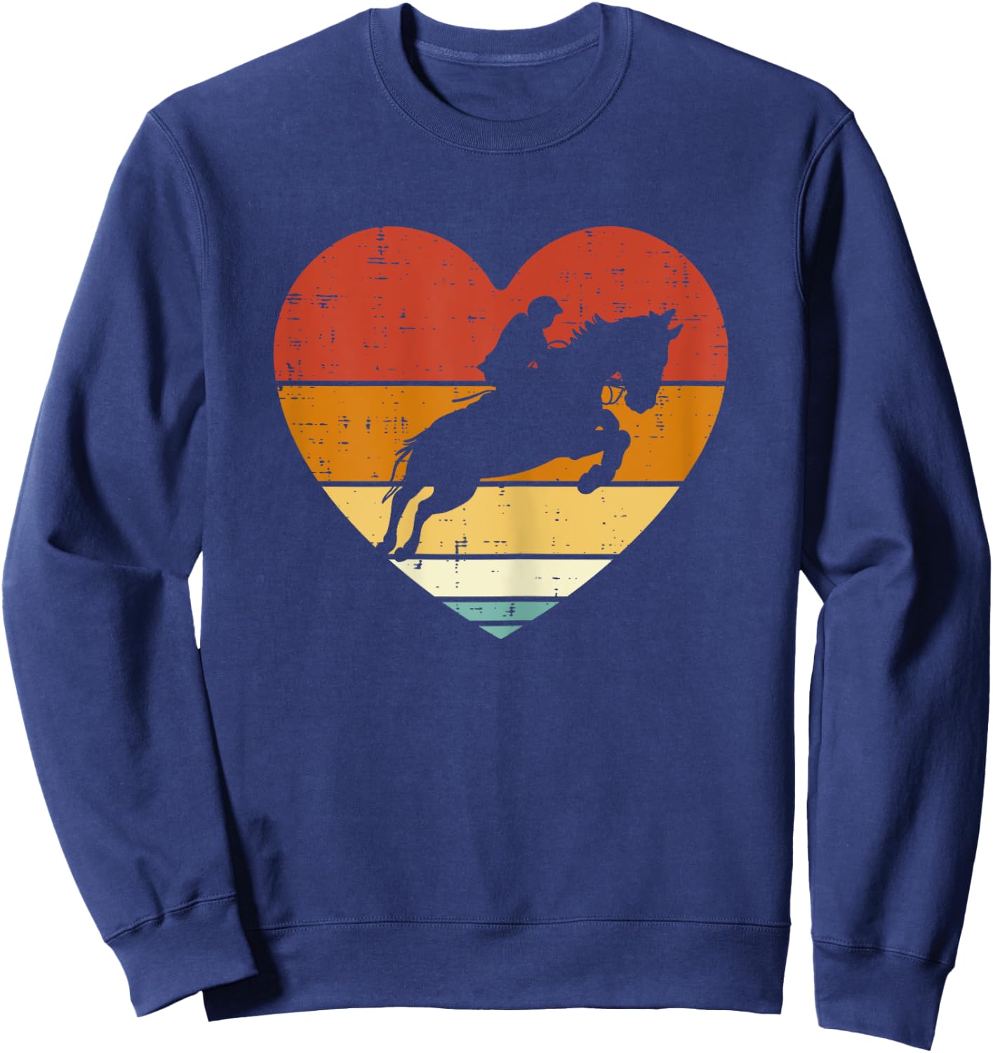Equestrian Horse Jump Heart Sunset Retro Women Kids Girls Sweatshirt - Sweatshirt | Navy
