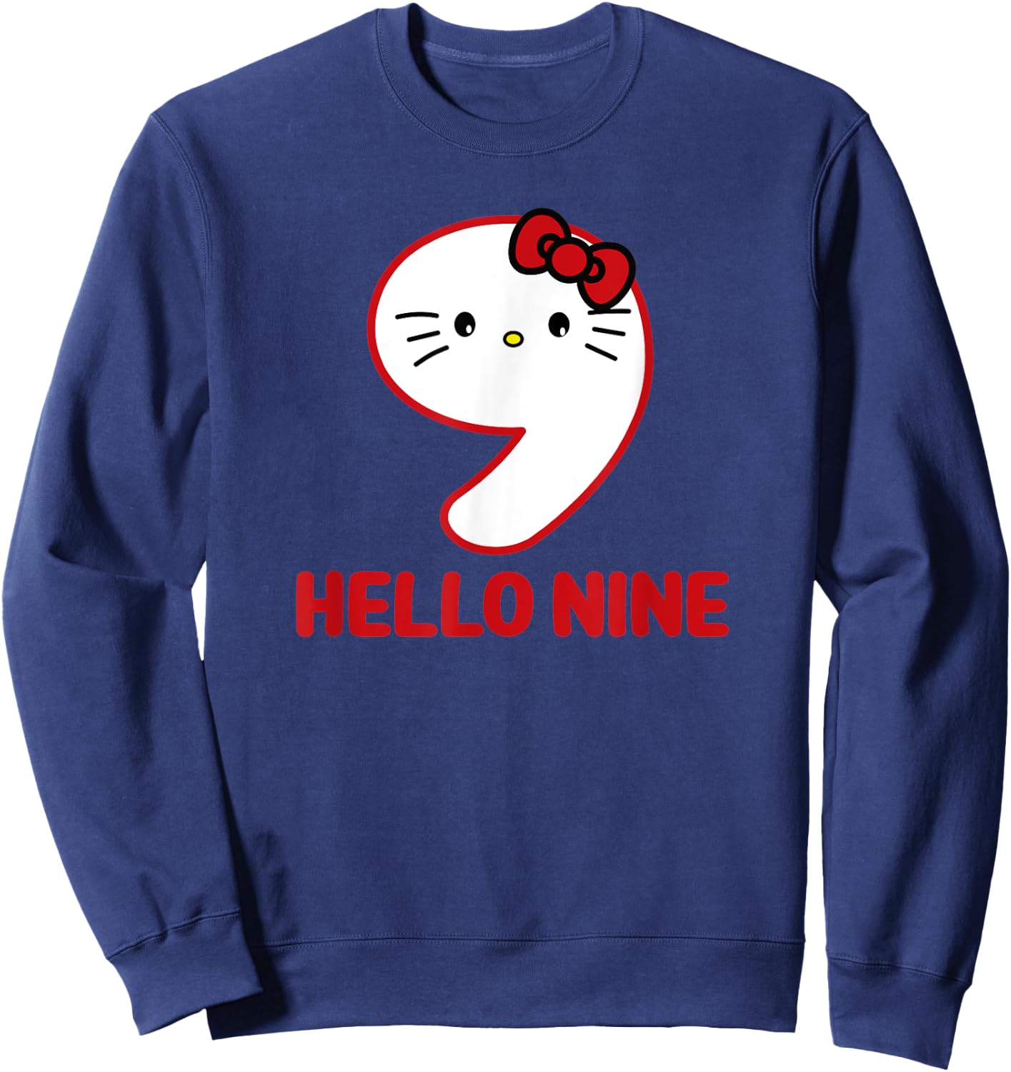 Happy Birthday Kitty, Cute Hello Nine Bday 9th Kawaii Gift Sweatshirt - Sweatshirt | Navy