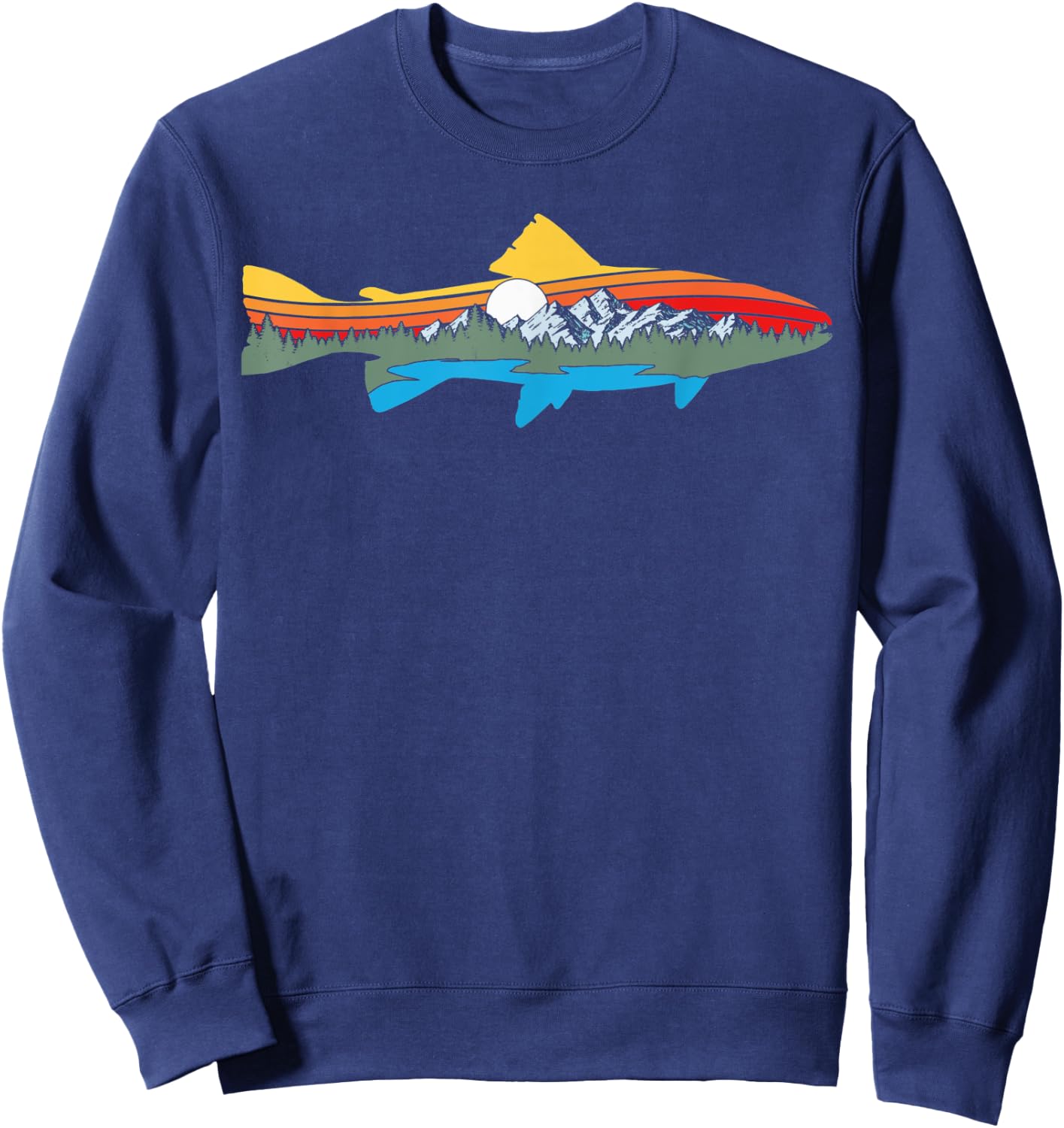Artistic Trout Nature & Outdoor Fish & Fishing Graphic Sweatshirt - Sweatshirt | Navy