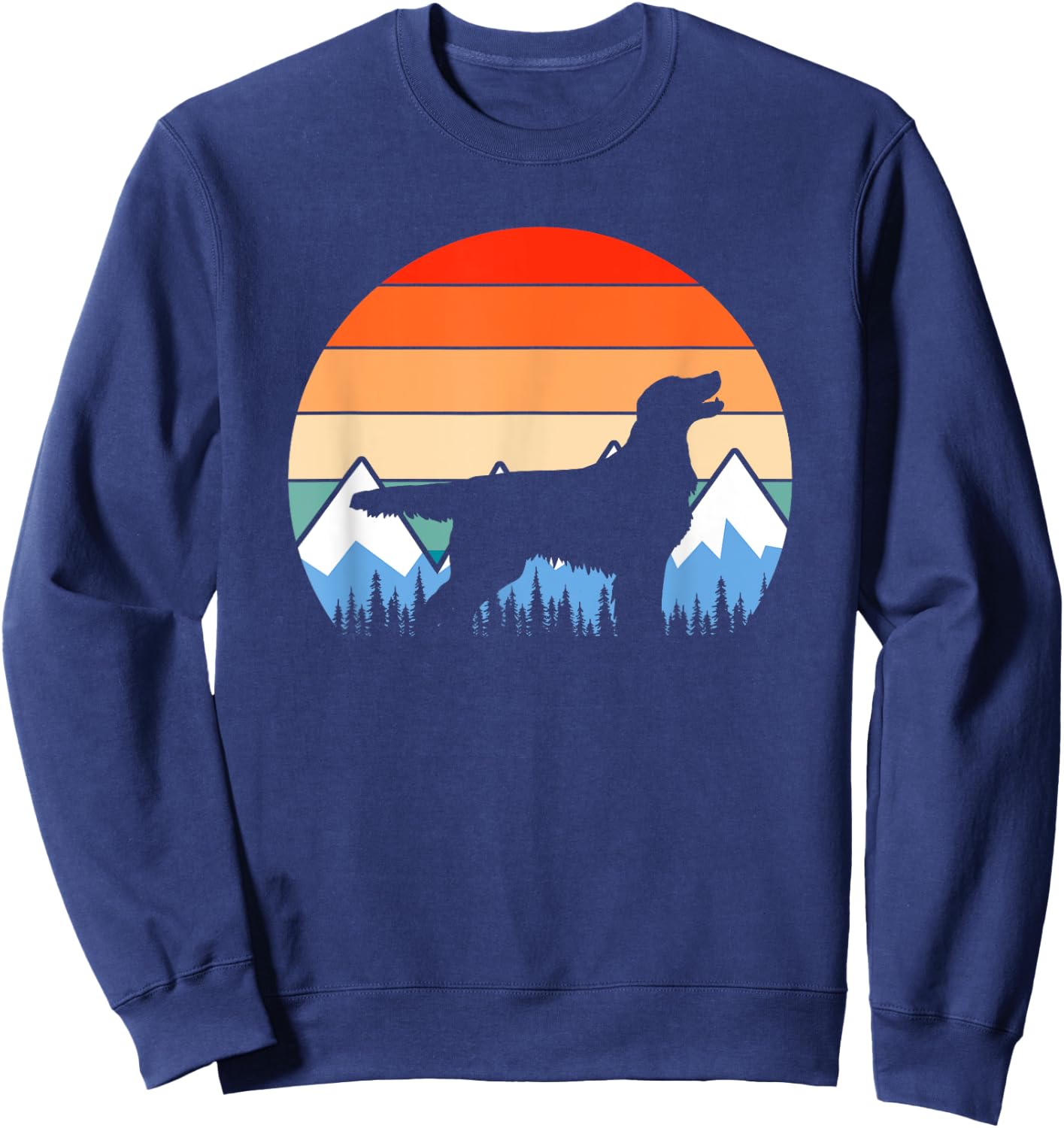 Flat-Coated Retriever Flat-Coat Dog Mountain Hiking Vintage Women Girls Kids Sweatshirt - Sweatshirt | Navy