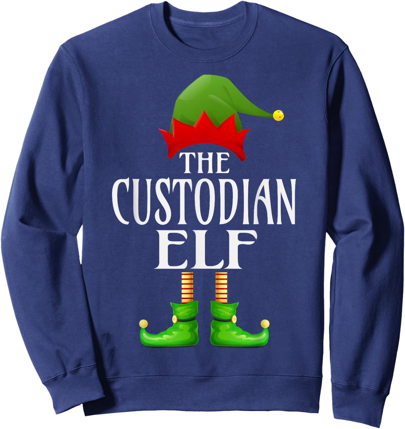 Custodian Elf Xmas Funny Family Matching Group Christmas Sweatshirt - Sweatshirt | Navy