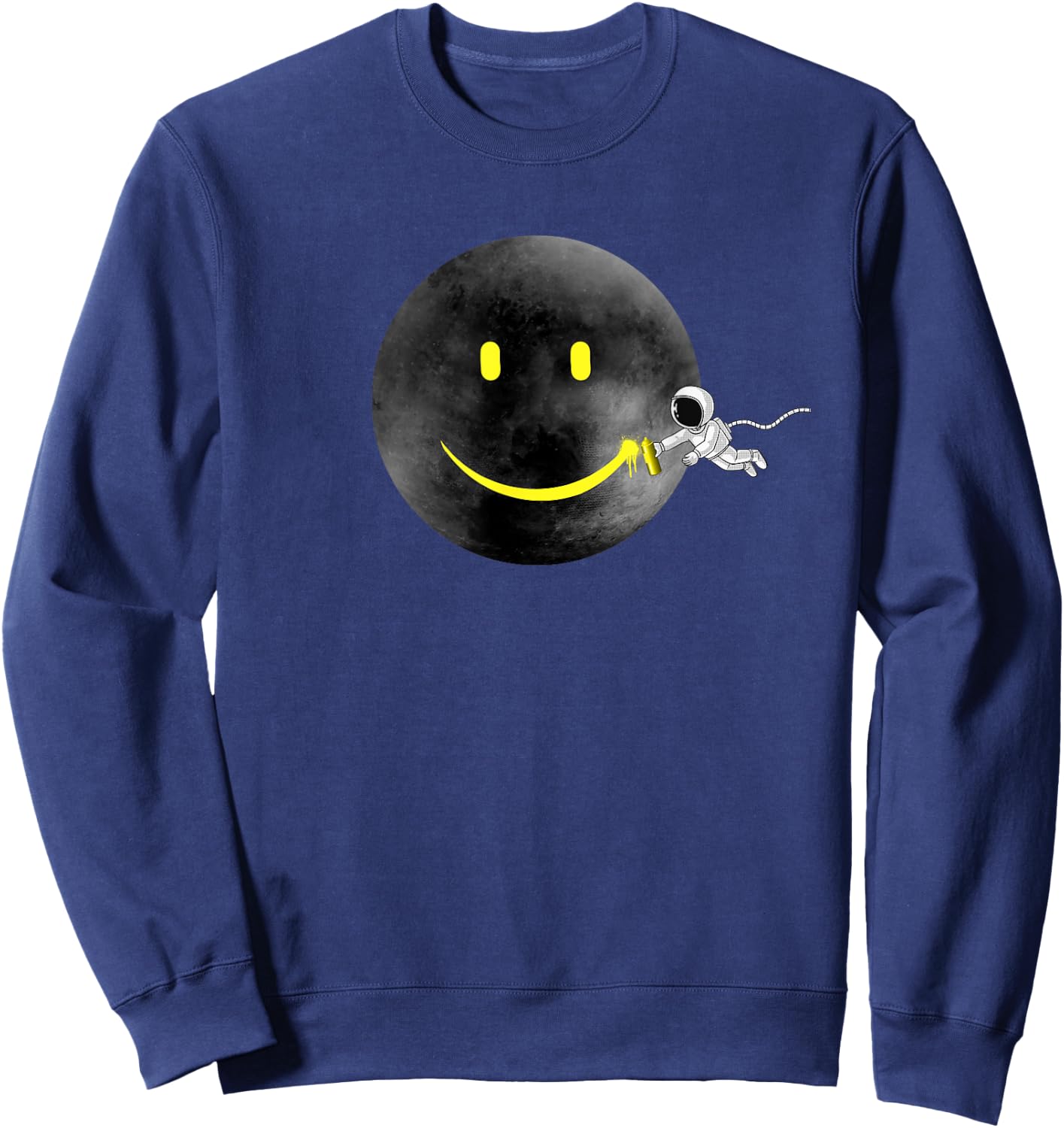 Happy Moon | Astronaut & Happy Face | Dark Black Gray Moon Sweatshirt - Sweatshirt | Navy