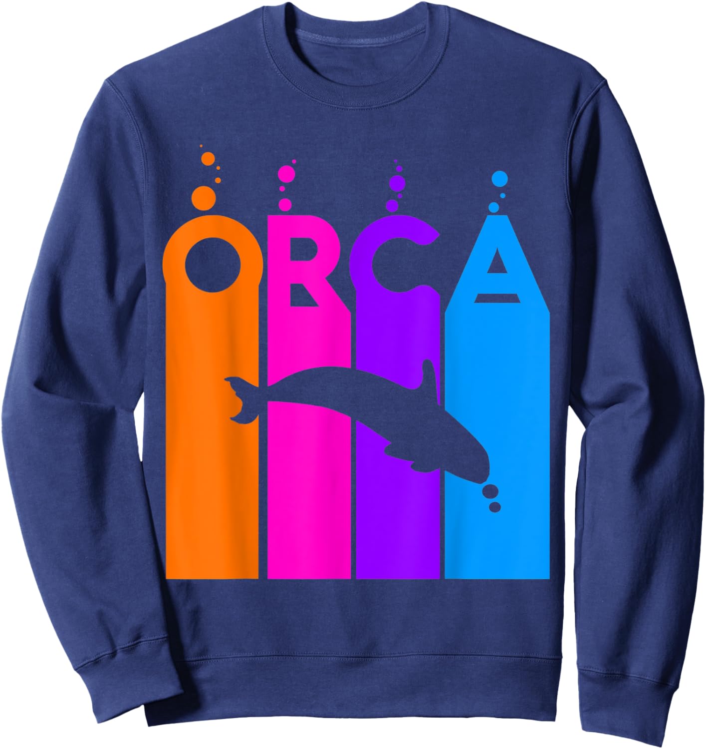 Orca Animal Rainbow Bubble with Silhouette Sweatshirt - Sweatshirt | Navy