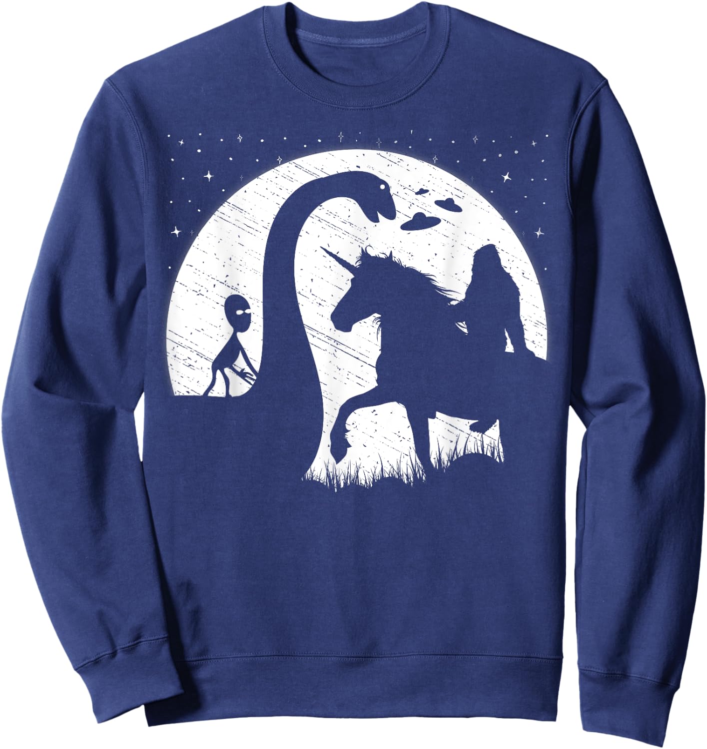 Funny Alien Riding Loch Ness Monster Nessie Bigfoot Unicorn Sweatshirt - Sweatshirt | Navy
