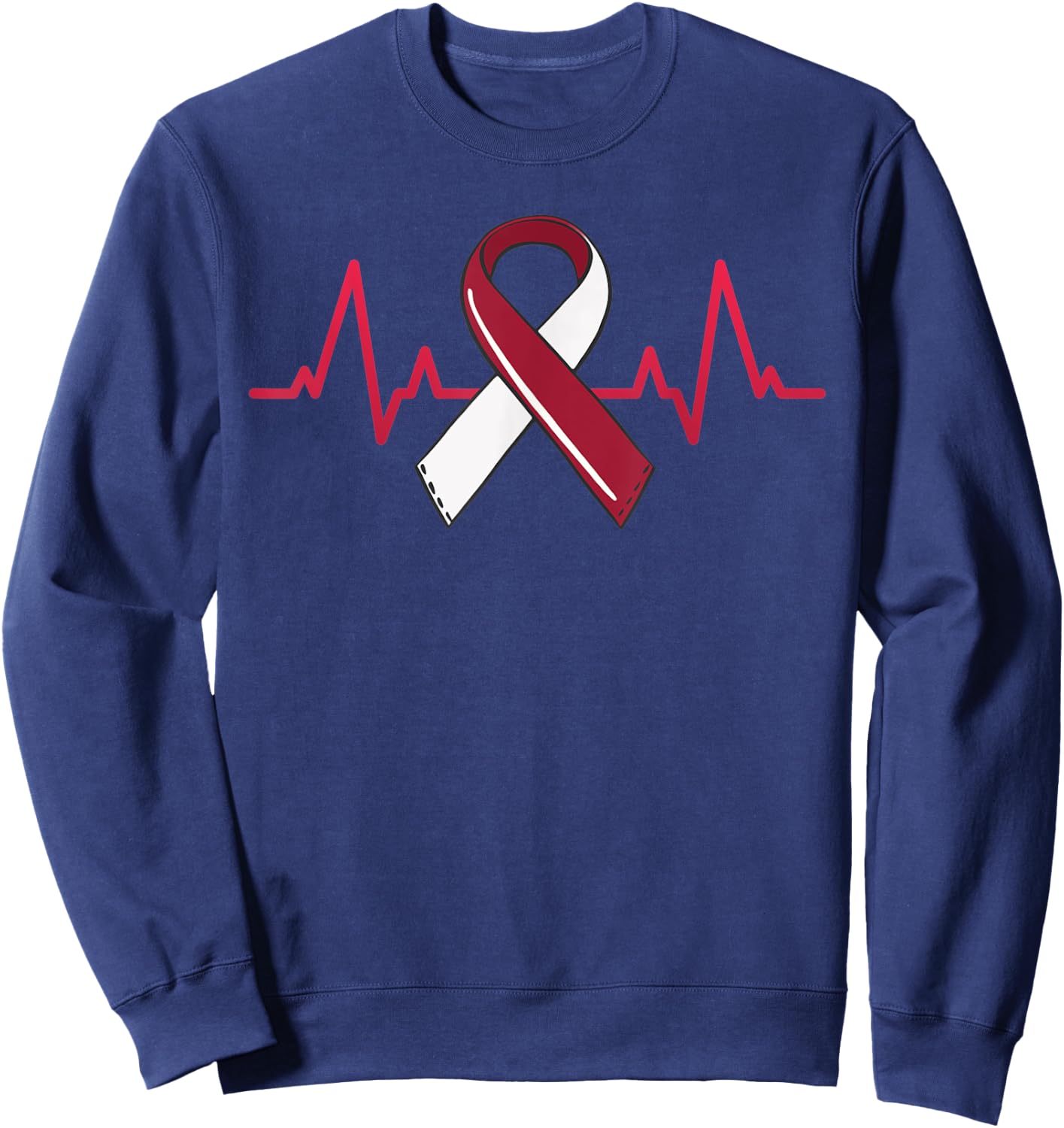 Oral Head And Neck Cancer Heartbeat Throat Burgundy Ribbon Sweatshirt - Sweatshirt | Navy
