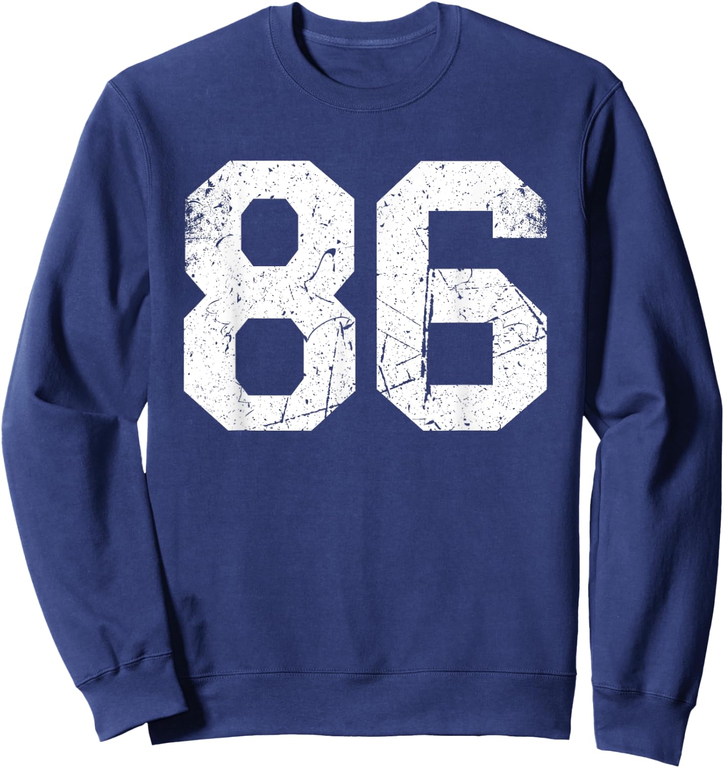 Number #86 White Retro Vintage Varsity Number Sweatshirt - Sweatshirt | Navy
