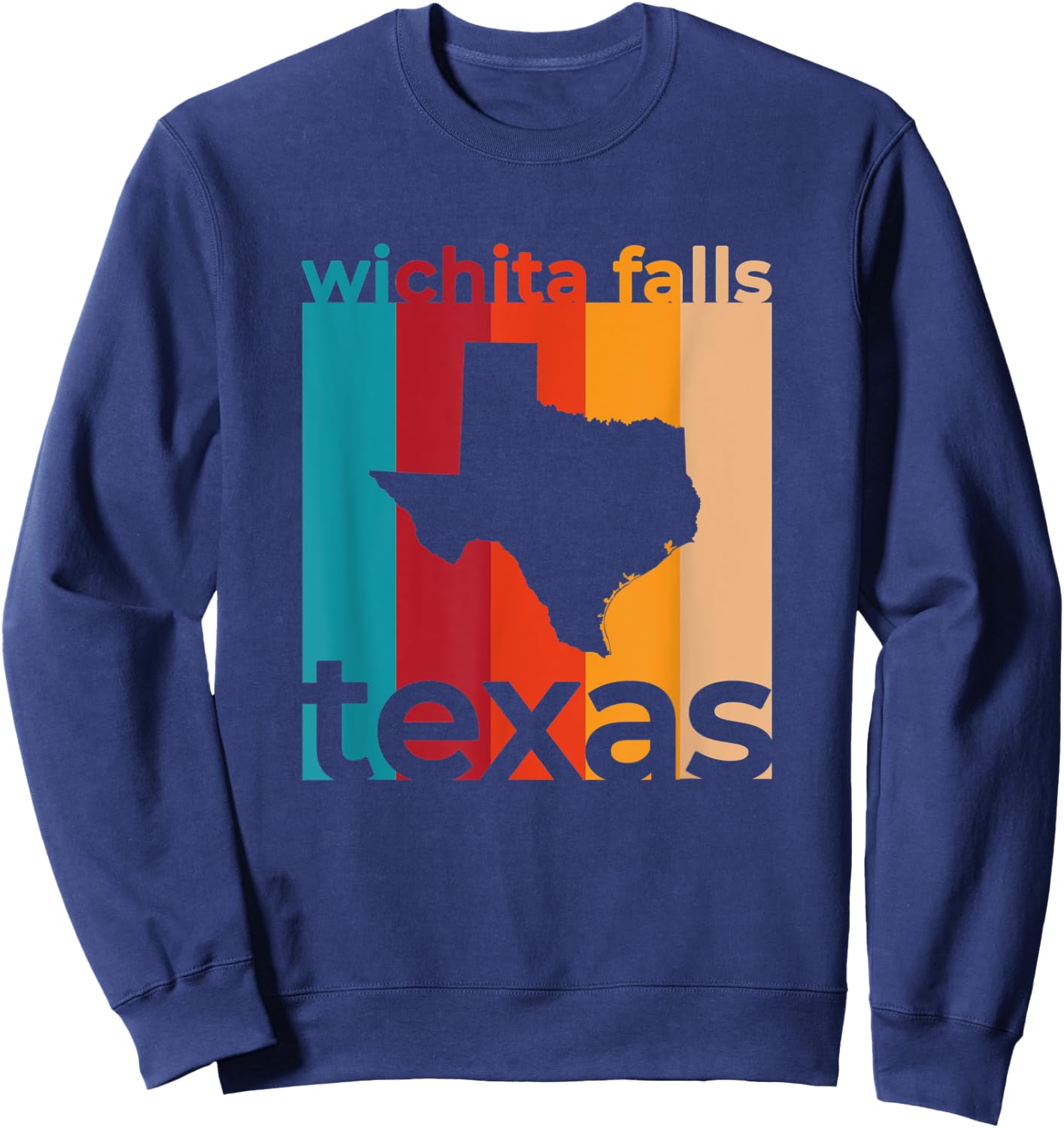 Wichita Falls Texas Vintage TX Retro Repeat Cutout Sweatshirt - Sweatshirt | Navy