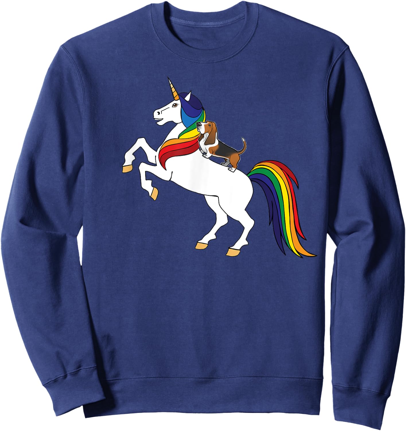 Kids & Girls Rainbow Unicorn Basset Hound Lover Sweatshirt - Sweatshirt | Navy