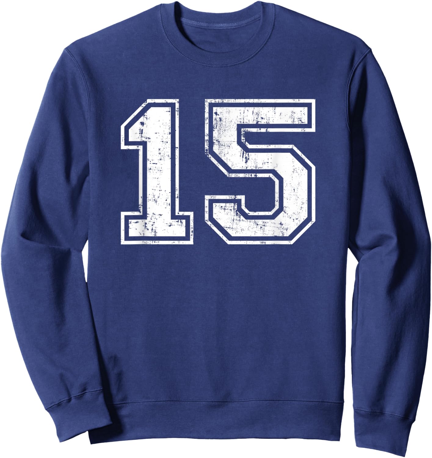 Number 15 Fifteen Distressed Vintage Sport Team Gym Training Sweatshirt - Sweatshirt | Navy