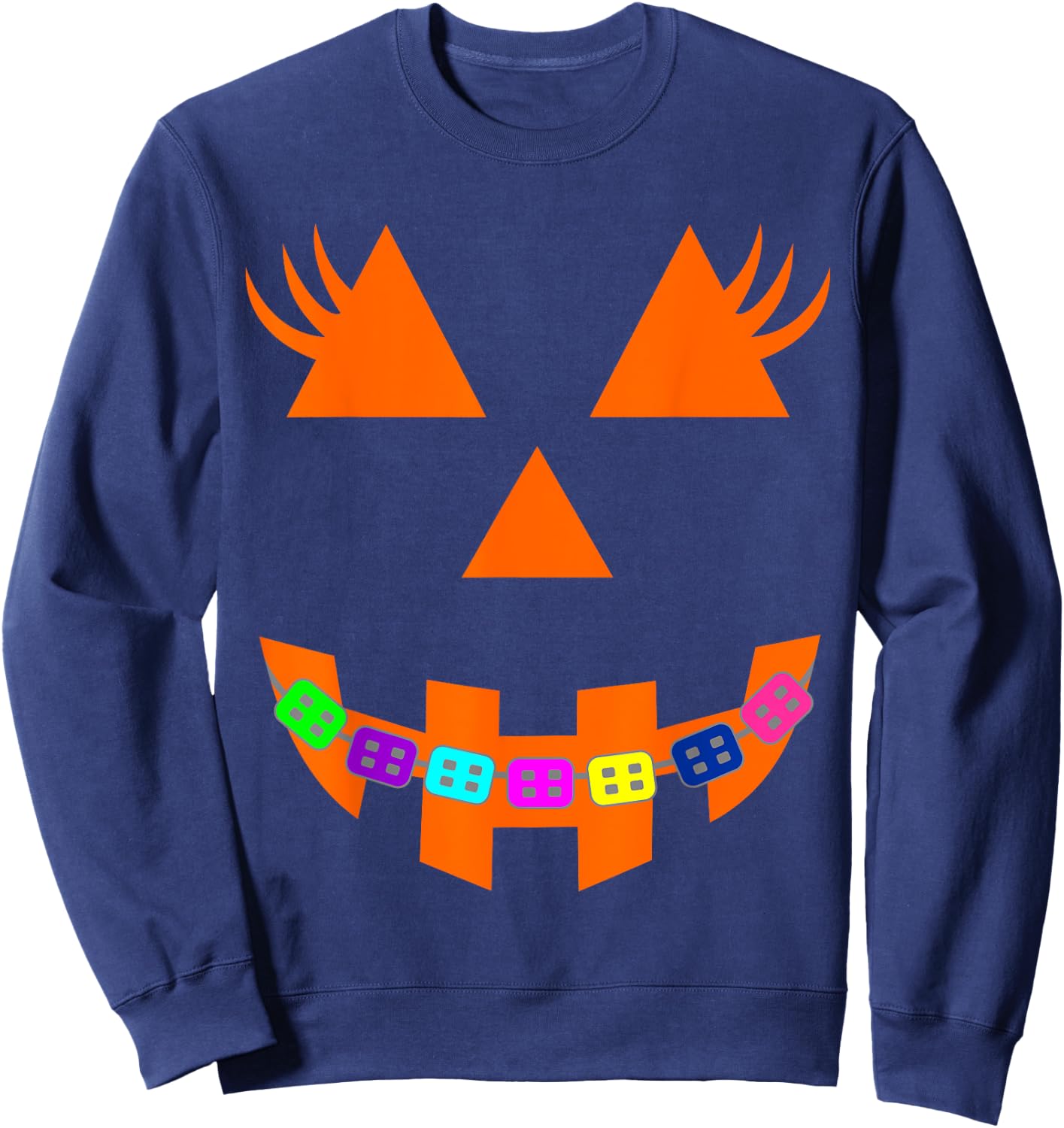 Halloween Pumpkin Face with Braces Orthodontist Costume Kids Sweatshirt - Sweatshirt | Navy