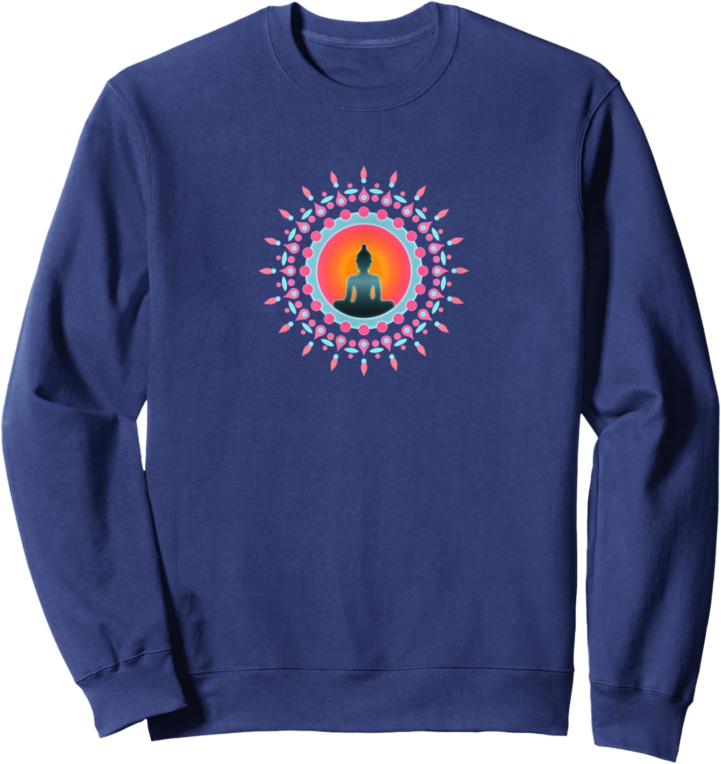 Buddha Meditation Sun Flower Mandala Buddhism Yoga Symbol Sweatshirt - Sweatshirt | Navy