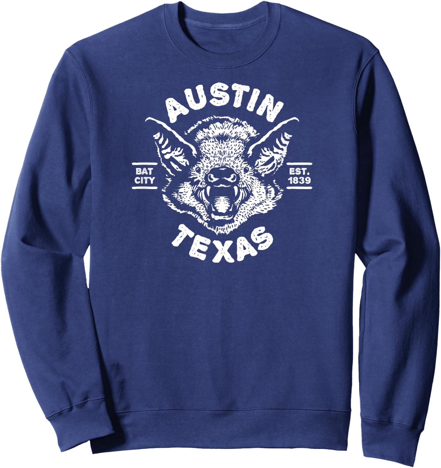 AUSTIN BAT - Bat City Texas TX / Est Established 1839 Design Sweatshirt - Sweatshirt | Navy