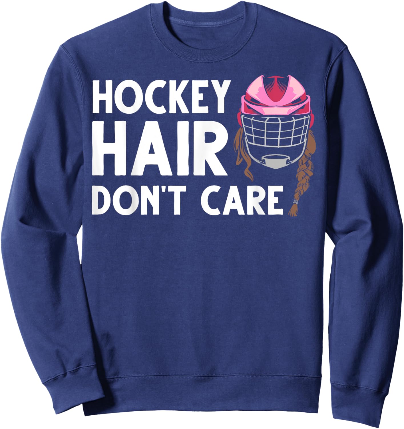 Funny Ice Hockey Girls Field Hockey Helmet Hair Sweatshirt - Sweatshirt | Navy