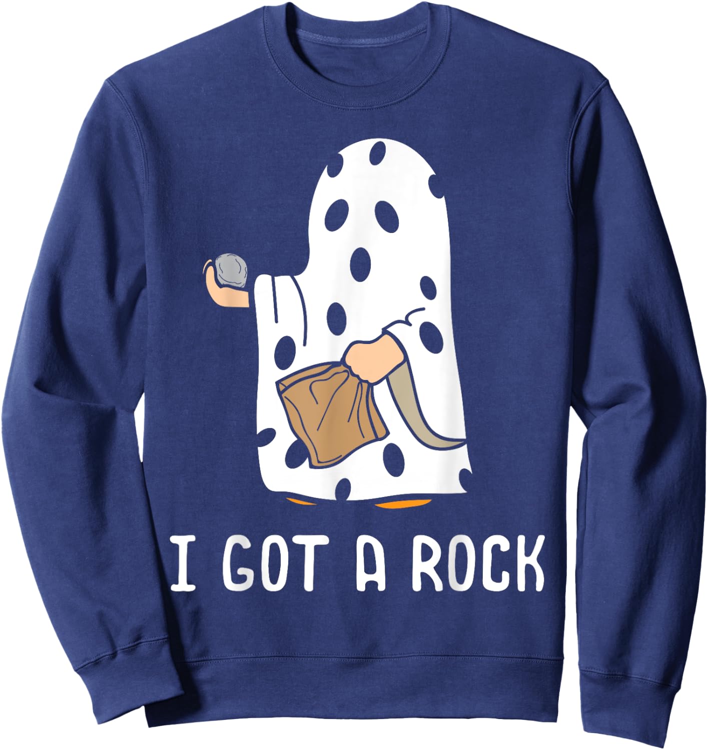 I Got A Rock Funny Halloween Trick Or Treating Ghost Sweatshirt - Sweatshirt | Navy