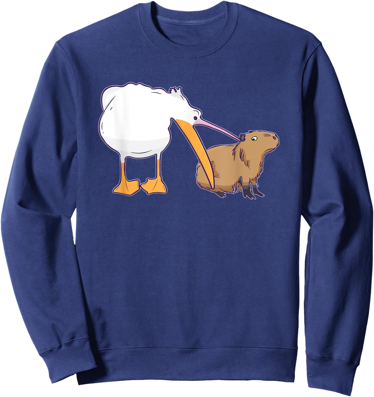 Pelican Tries to Eat Capybara Funny Cute Kawaii Meme Sweatshirt - Sweatshirt | Navy