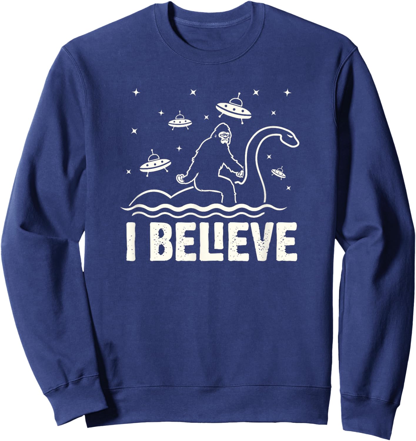 Funny Bigfoot riding Nessie I believe Sweatshirt - Sweatshirt | Navy
