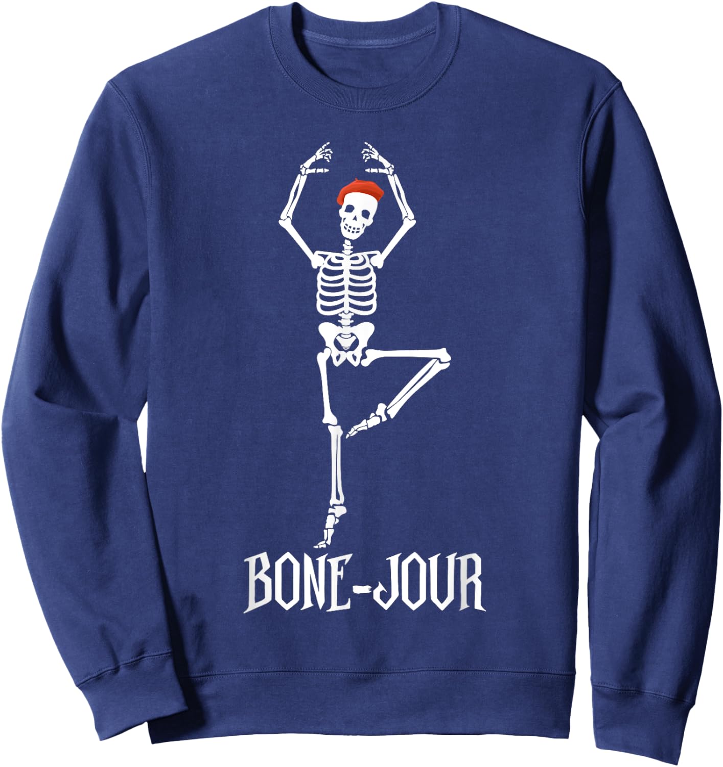 Bone-jour Skeleton French Halloween Costume Sweatshirt - Sweatshirt | Navy