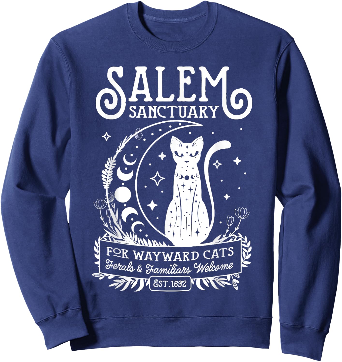 Funny Witch Salem Home For Wayward Black Cats 1692 Halloween Sweatshirt - Sweatshirt | Navy