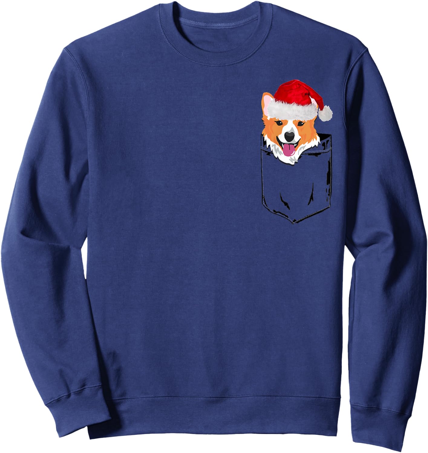 Corgi Santa Christmas Shirt Pocket Dog Funny Xmas Sweatshirt - Sweatshirt | Navy