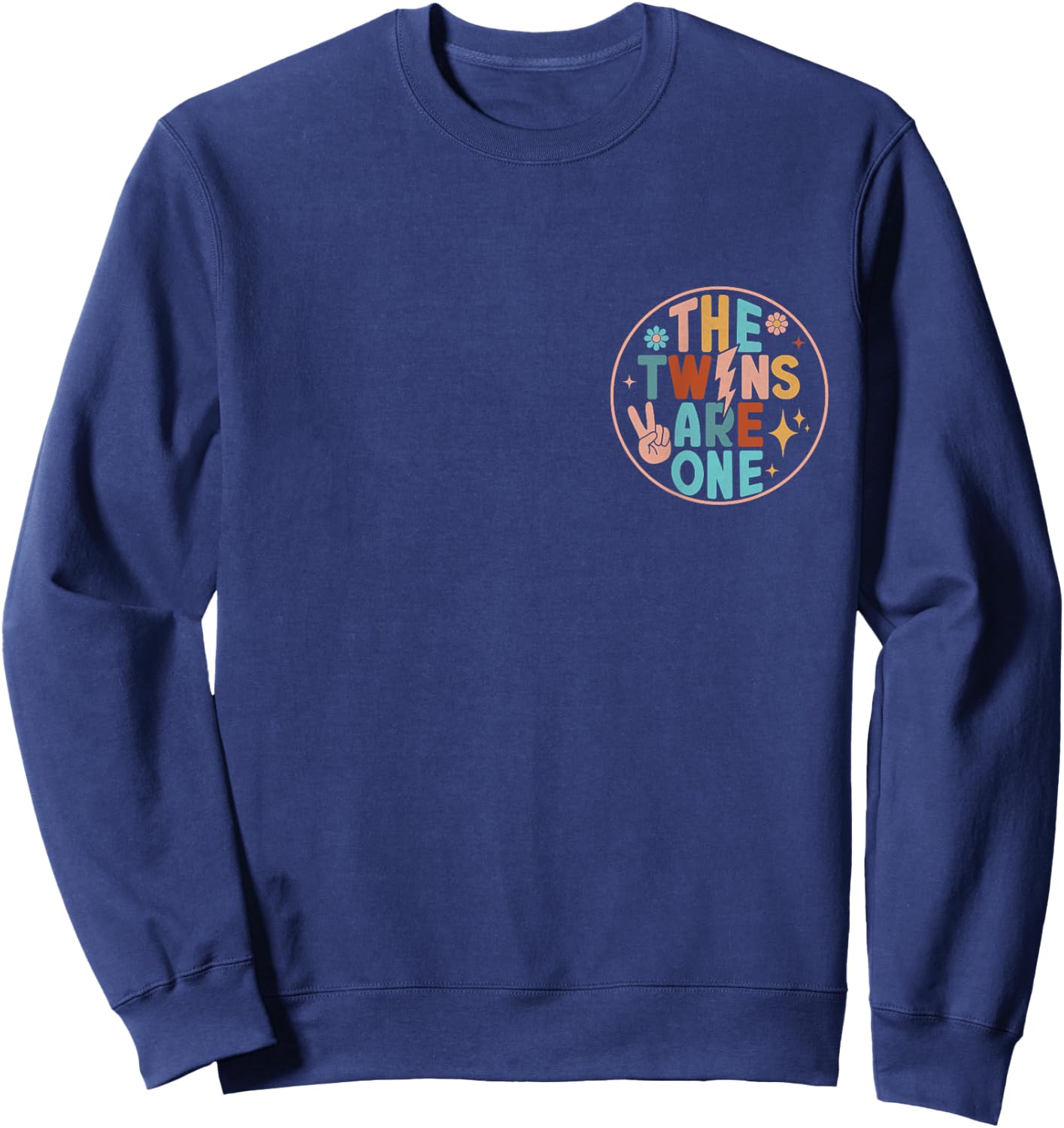 (2 SIDED) Twins 1st Birthday Party Groovy 1 Year Old Twin Sweatshirt - Sweatshirt | Navy