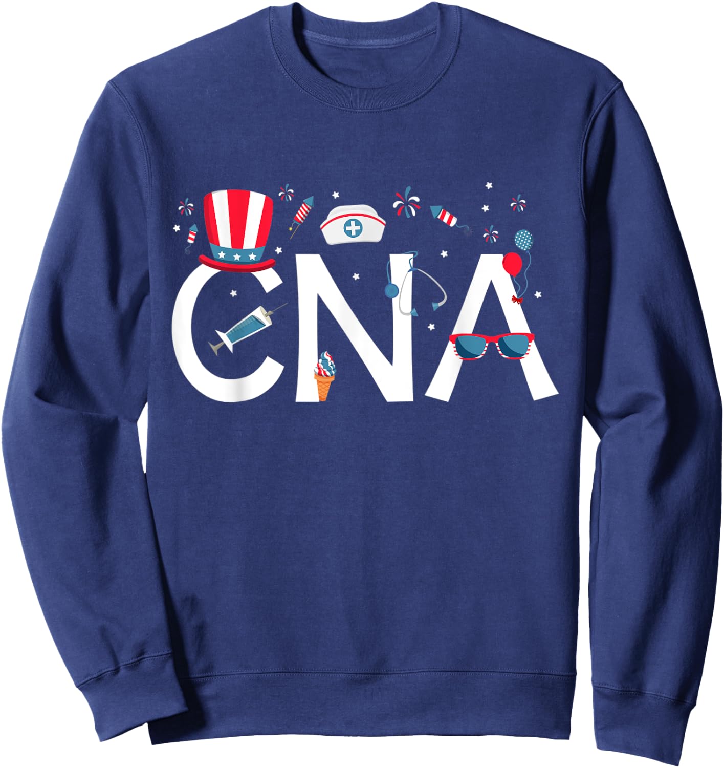 American CNA 4th of July Nursing Certified Nursing Assistant Women Kids Men Sweatshirt - Sweatshirt | Navy