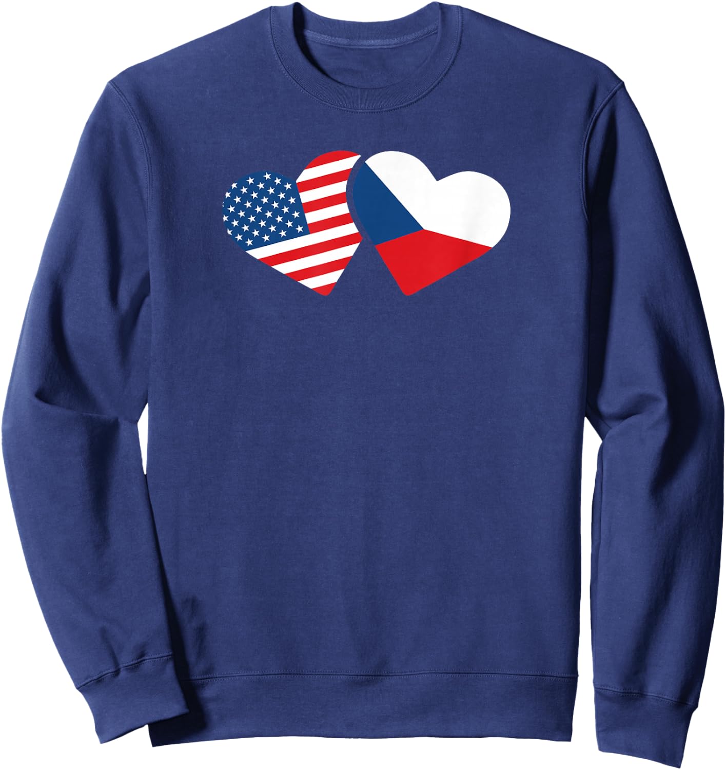 Czech Republic USA Flag T Shirt Heart Czech Americans Love Sweatshirt - Sweatshirt | Navy