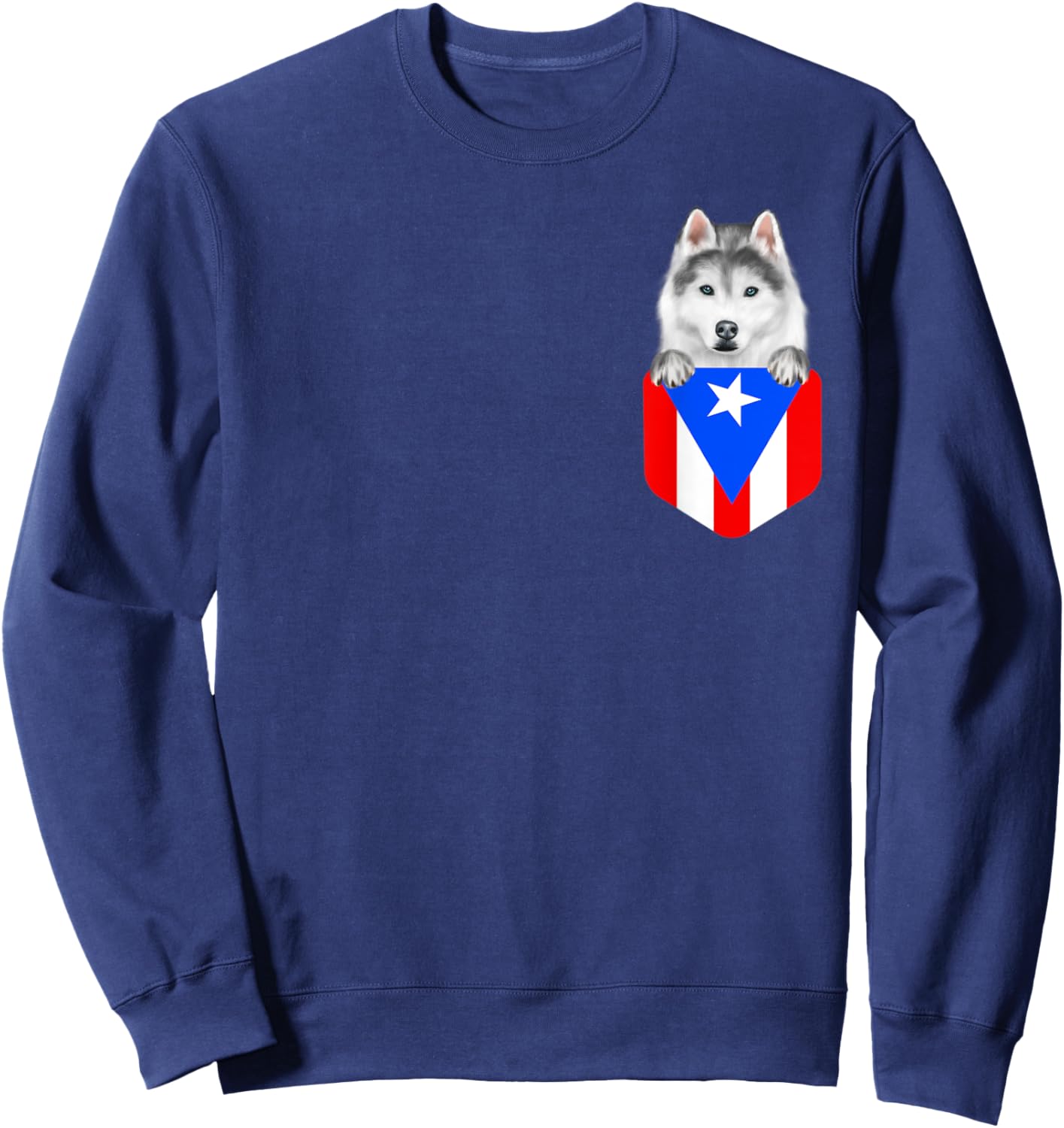 Puerto Rico Flag Siberian Husky Dog In Pocket Women Kids Sweatshirt - Sweatshirt | Navy