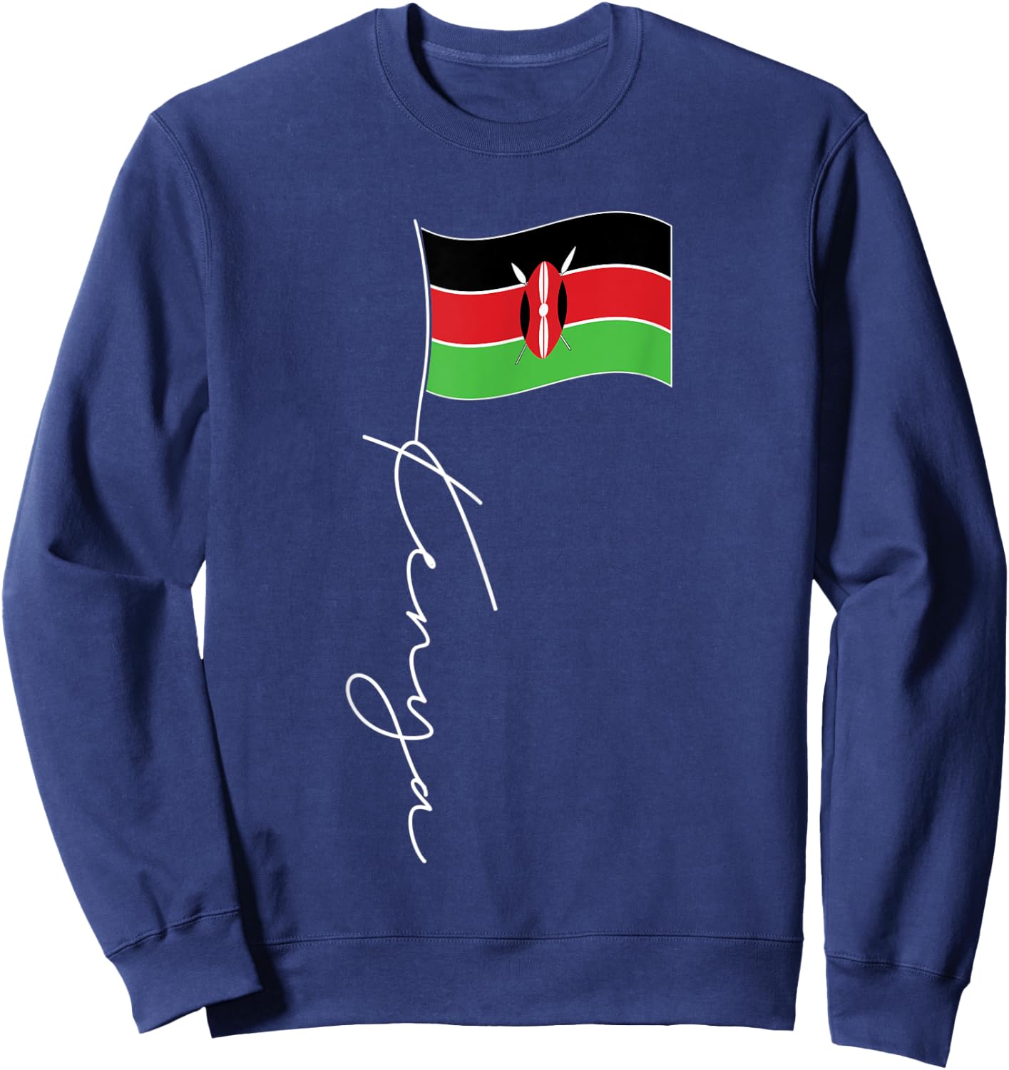 Kenya Signature Flag Pole - Elegant Patriotic Kenyan Flag Kids Men Sweatshirt - Sweatshirt | Navy