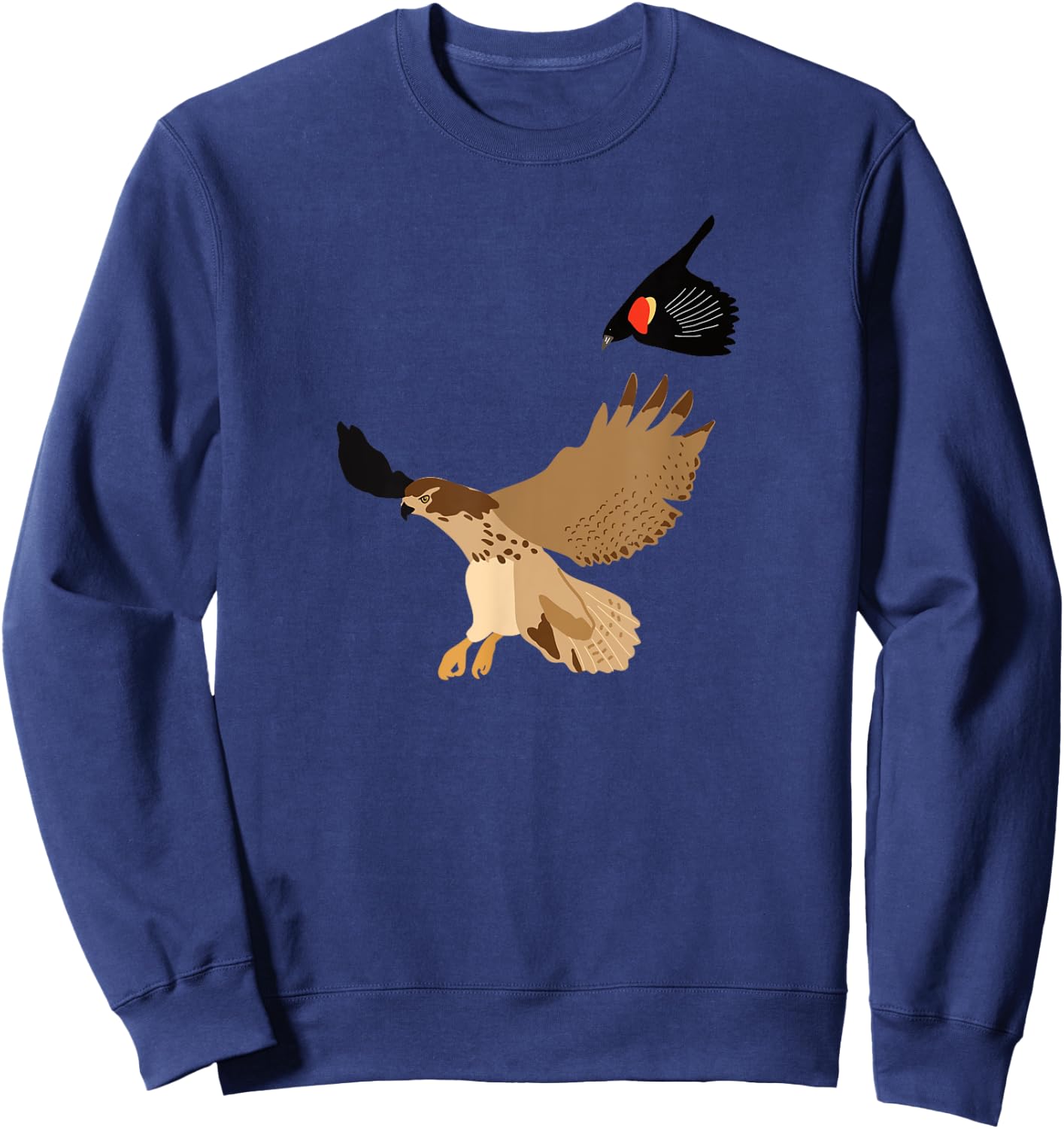Red Winged Blackbird Chasing a Hawk Nature Graphic Sweatshirt - Sweatshirt | Navy