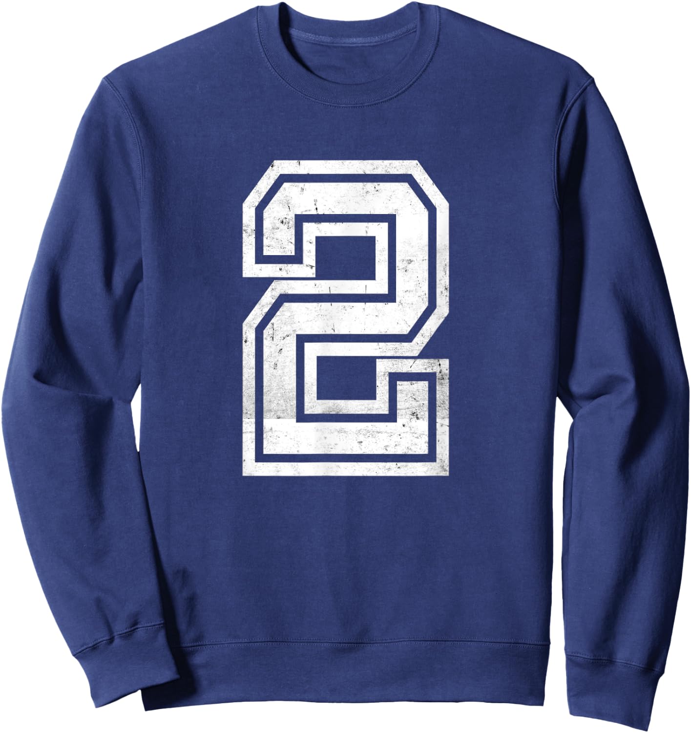 Distressed Number #2 Sport White Varsity Number Sweatshirt - Sweatshirt | Navy