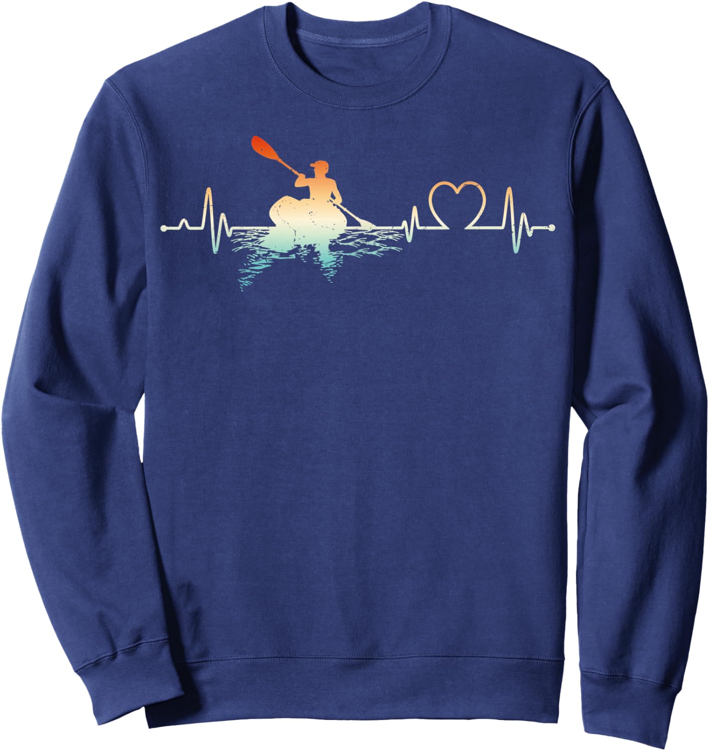 Funny Kayaking Lover Heartbeat Kayak Boat Kayaker Sweatshirt - Sweatshirt | Navy