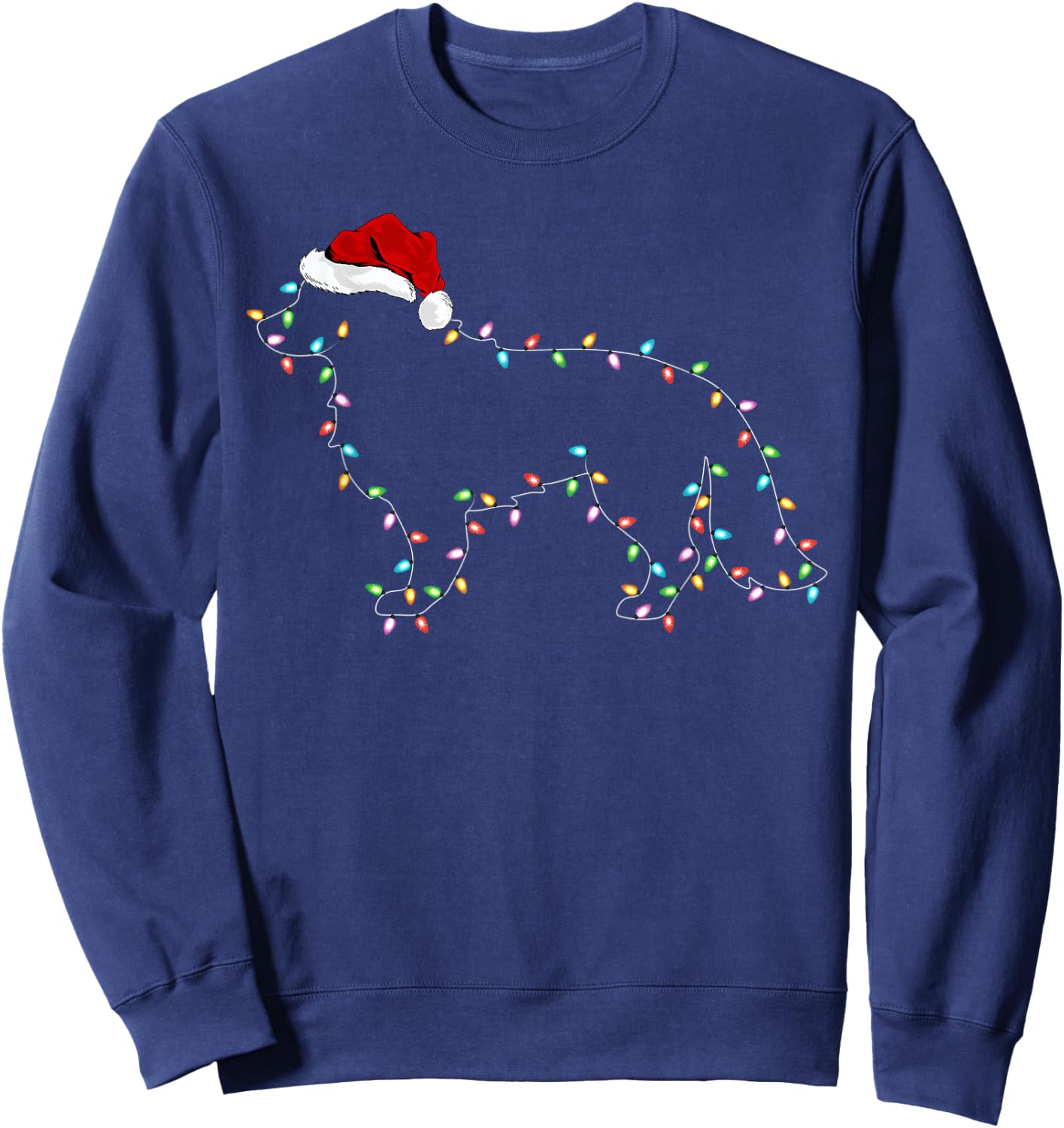 Funny Xmas Lighting Santa Hat Border Collie Dog Christmas Women Kids Sweatshirt - Sweatshirt | Navy