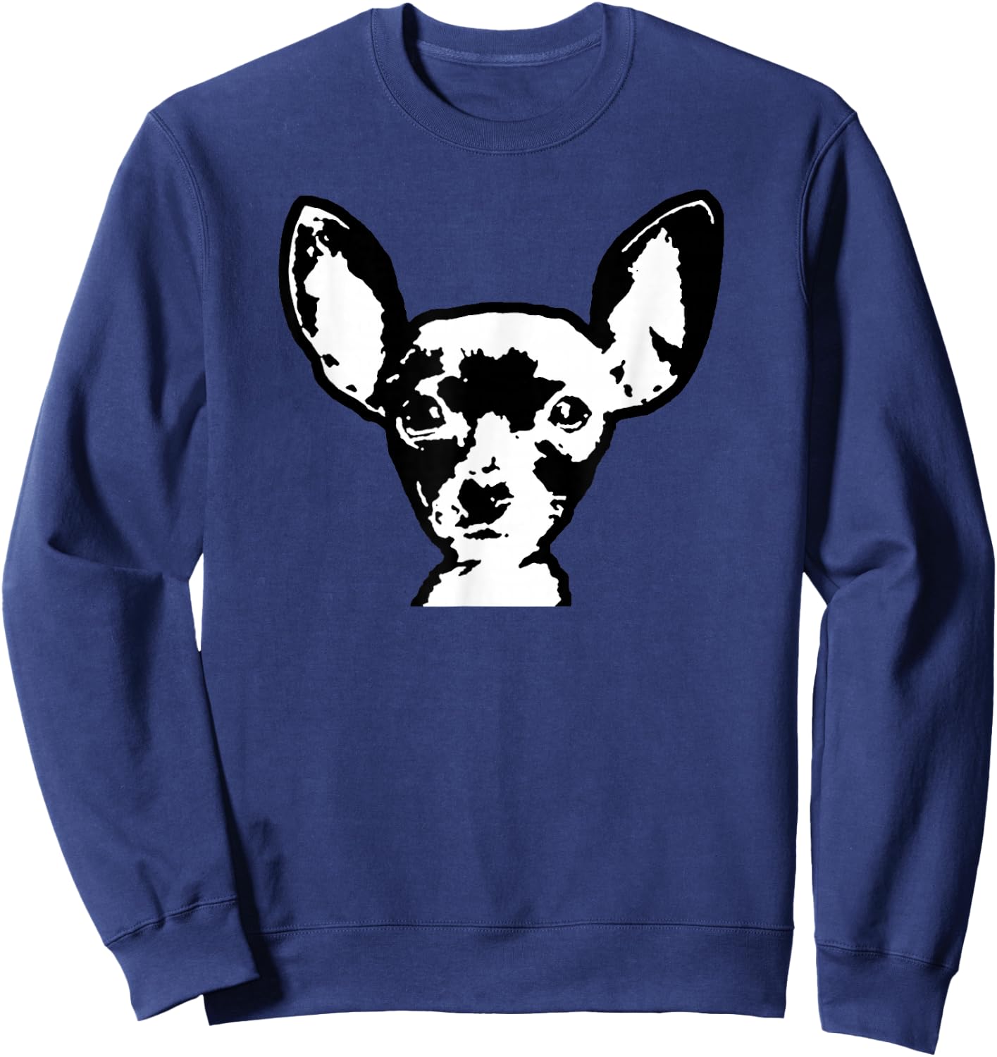 Chihuahua Shirt Black & White Dog Art Face Women Girls Kids Sweatshirt - Sweatshirt | Navy