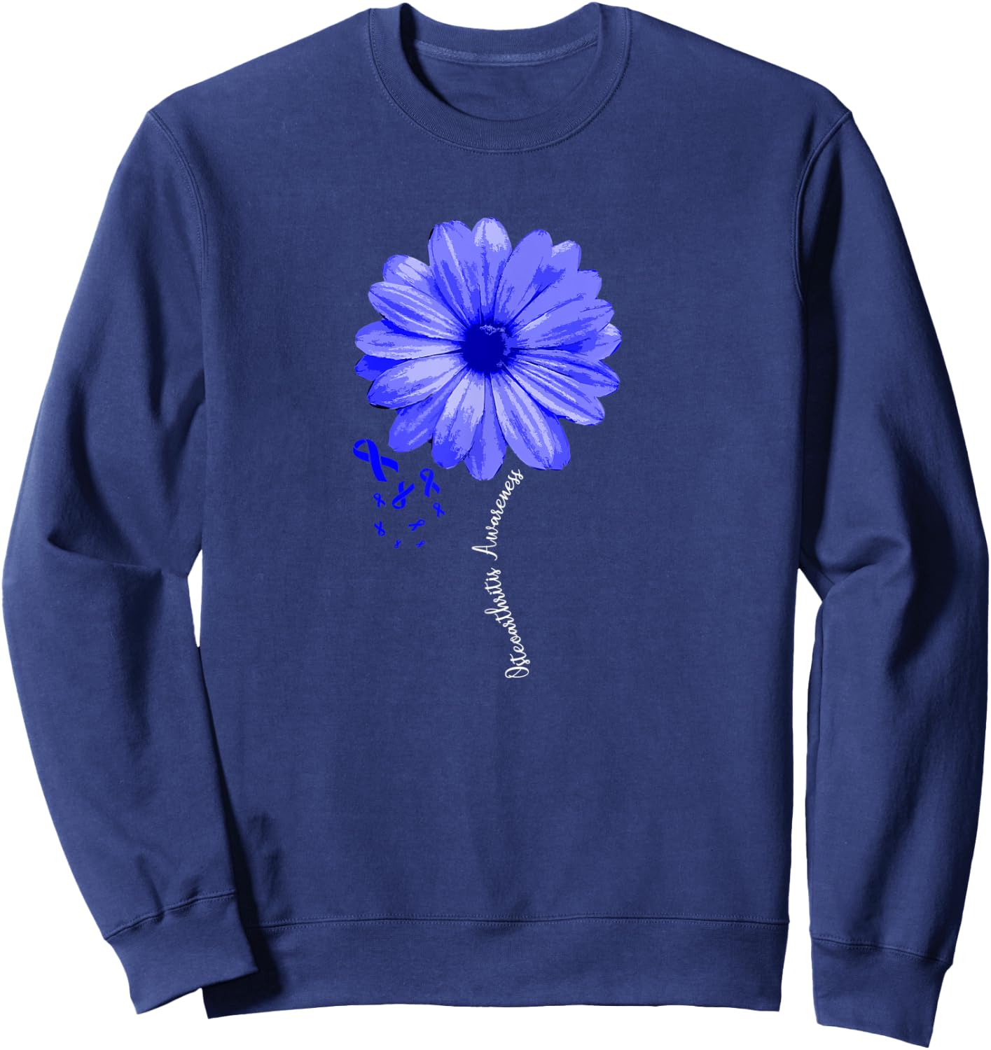 Osteoarthritis Awareness Warrior Pretty Ribbon Sweatshirt - Sweatshirt | Navy