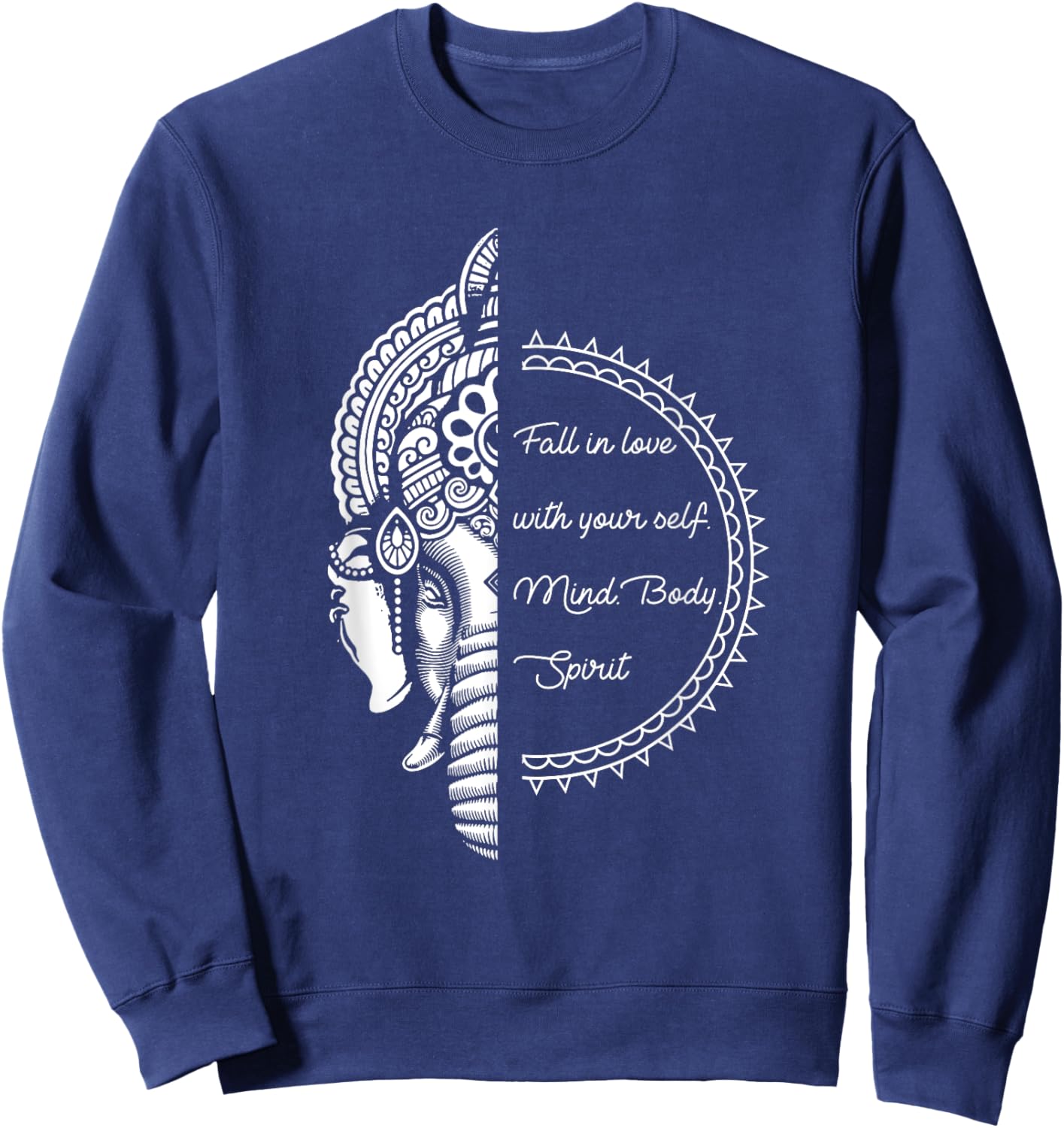 Spiritual Yoga Love Your Self Meditation Elephant Ganesha Sweatshirt - Sweatshirt | Navy