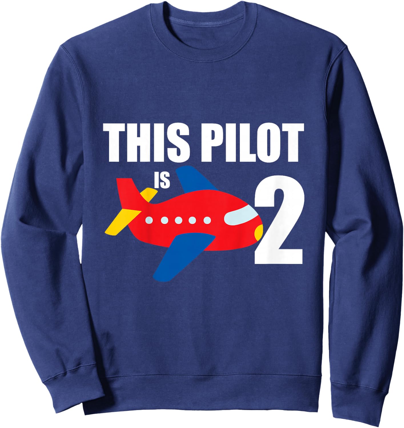 Kids Airplane 2nd Birthday 2 Years Old Toddler Boys Pilot Plane Sweatshirt - Sweatshirt | Navy