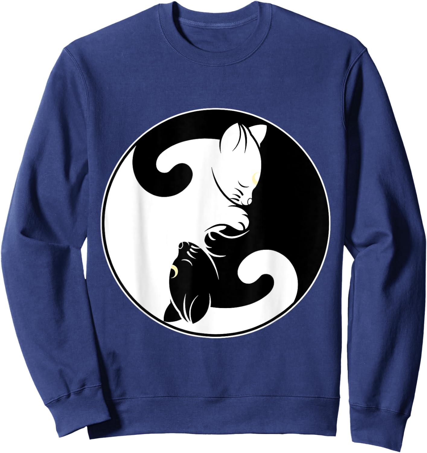 Kawaii Yin Yang Black Cat and Moon Crescent Head Cartoon Cat Kawaii Yin Yang Cat Moon Crescent Sweatshirt - Sweatshirt | Navy