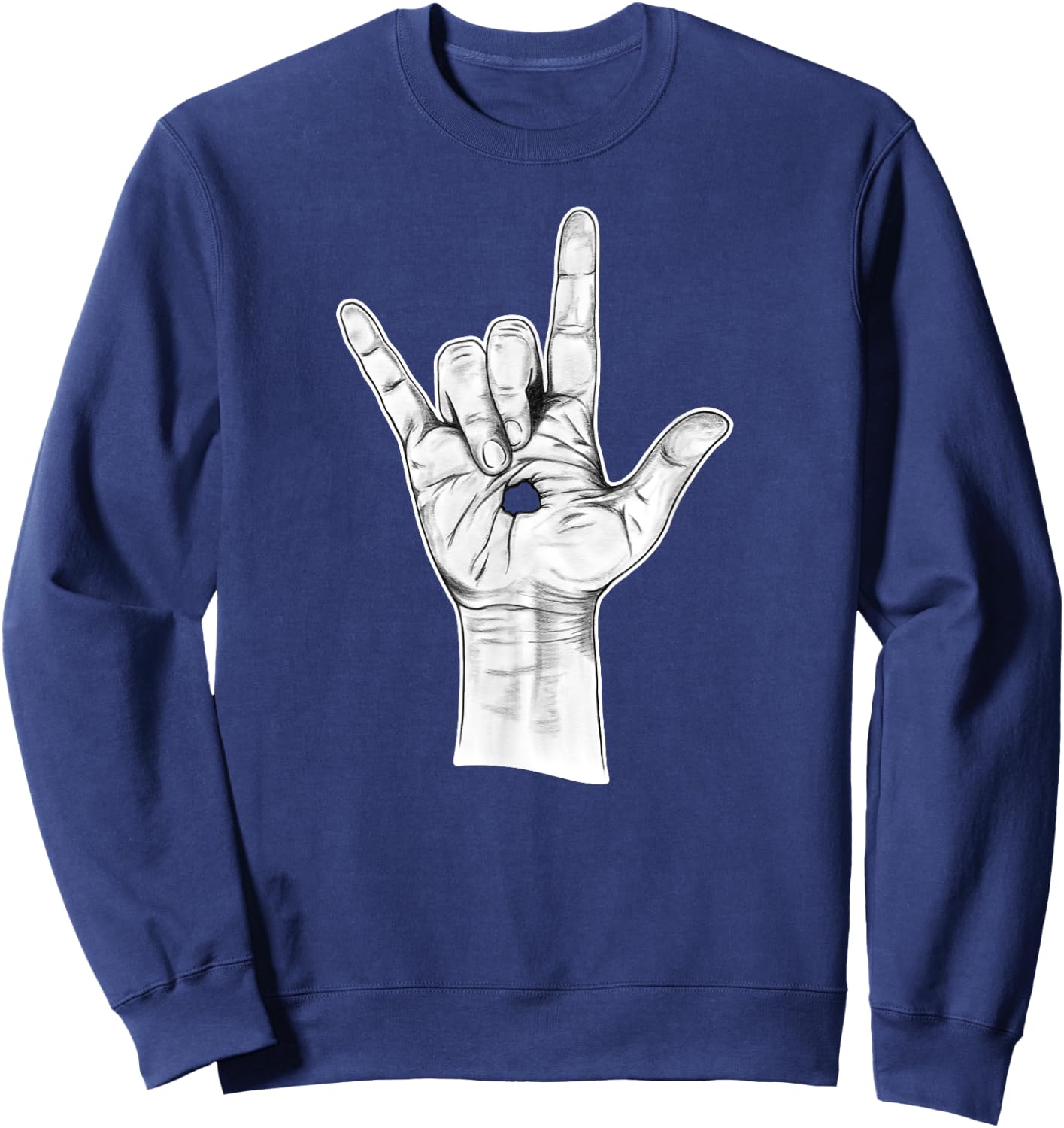 I Love You ASL Hand Sign - Hand Drawn Novelty Jesus Sweatshirt - Sweatshirt | Navy