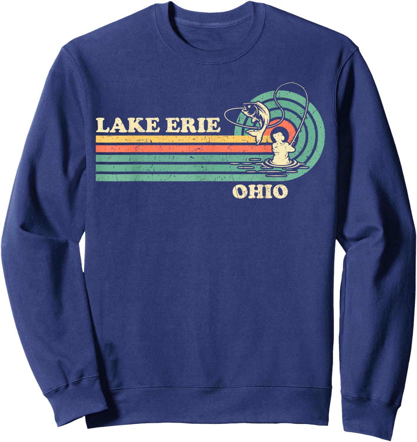 Vintage Retro Summer Fishing Ohio Erie Lake Sweatshirt - Sweatshirt | Navy