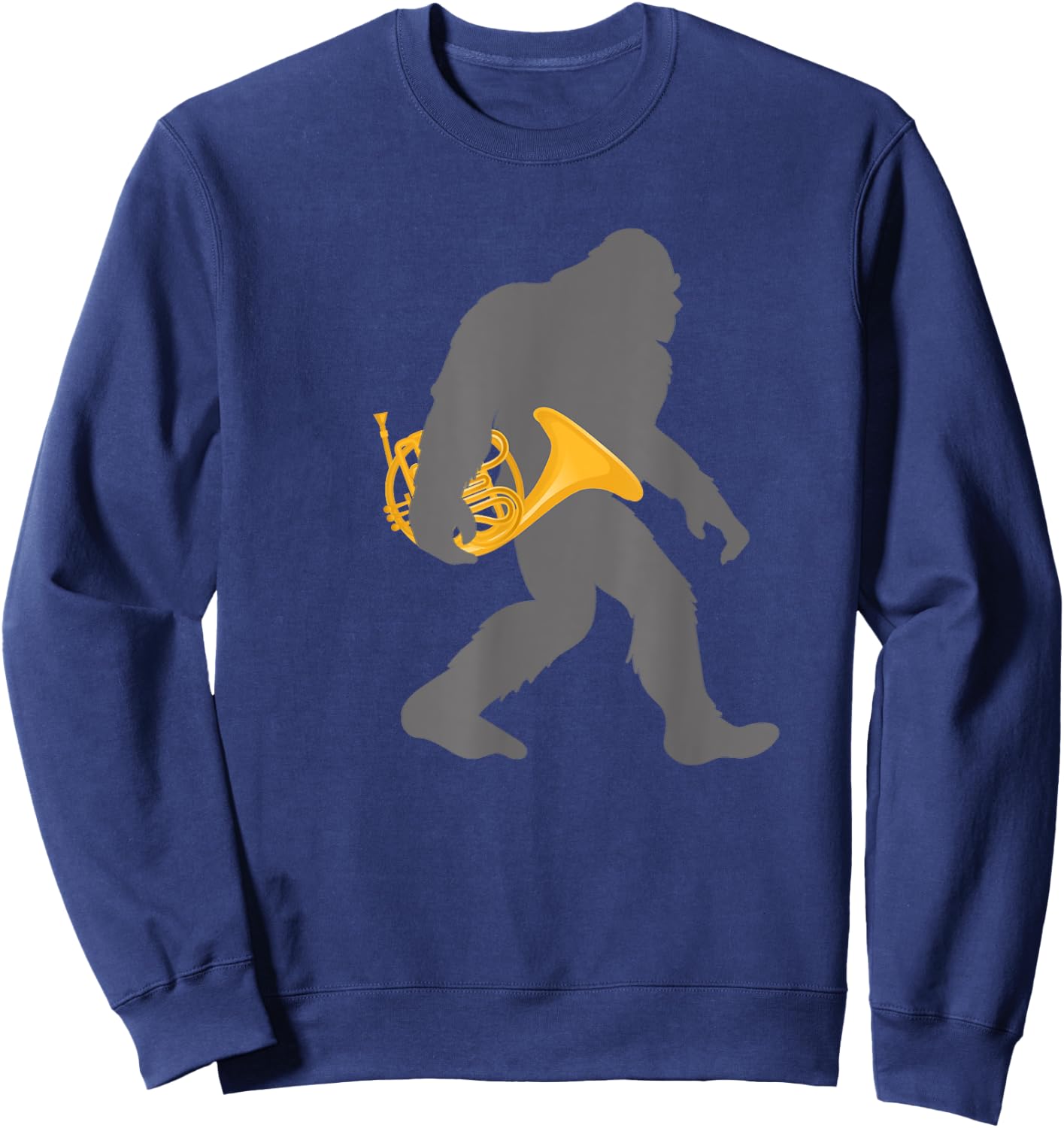 Funny Horn Player Bigfoot musician with French Horn Sweatshirt - Sweatshirt | Navy
