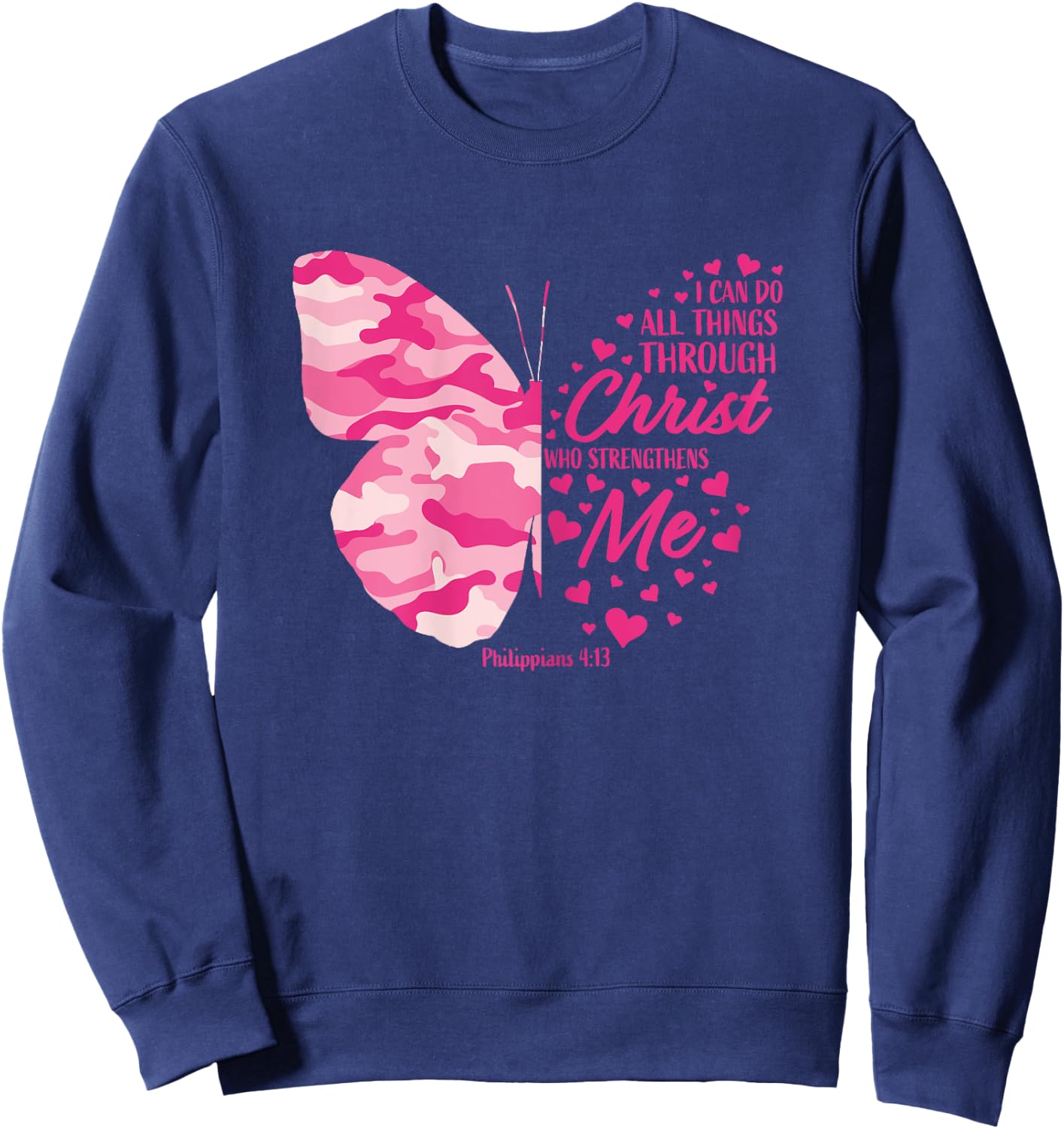 Cute Pink Camo Gifts Women Girls Christian Butterfly Graphic Sweatshirt - Sweatshirt | Navy
