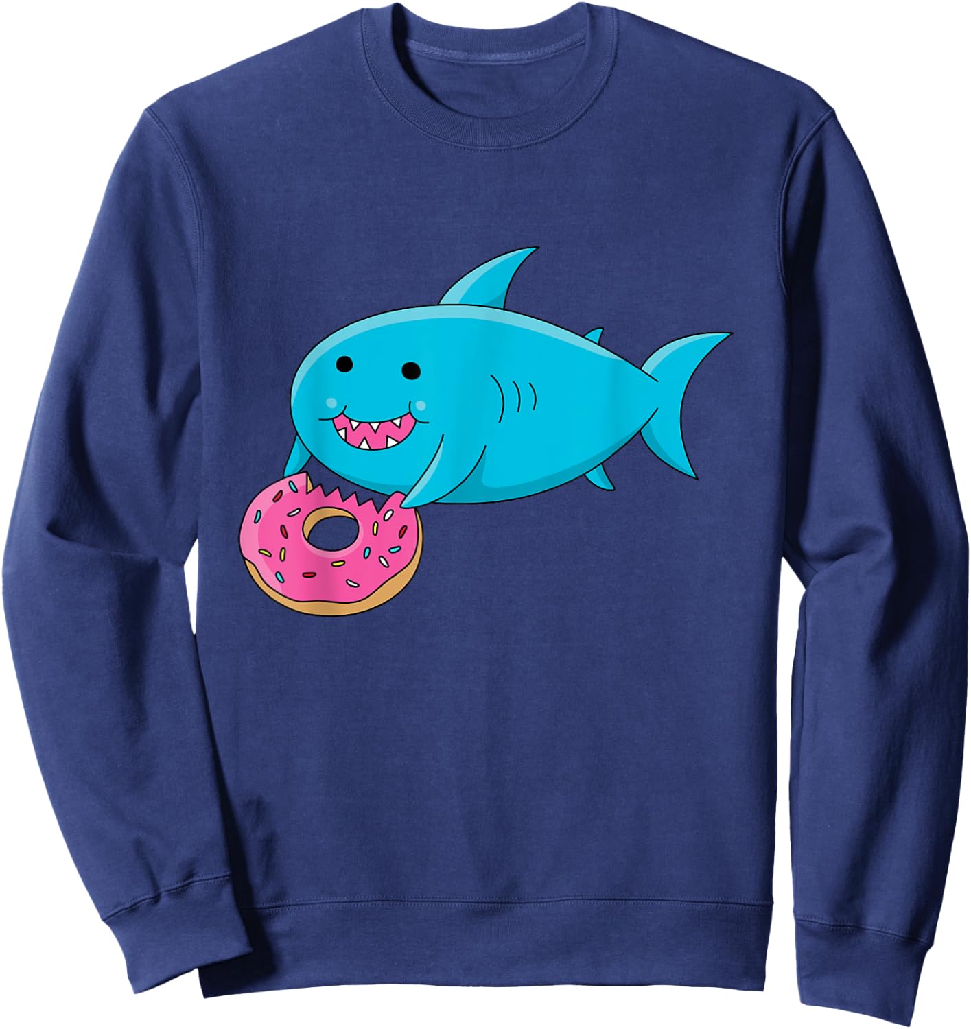Cute Fat Shark Eating a Donut T shirt Sweatshirt - Sweatshirt | Navy