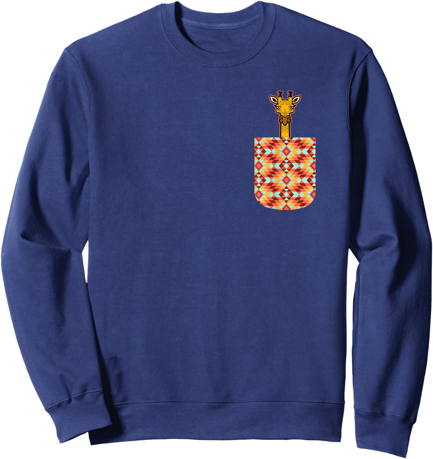 Giraffe Fake Pocket Print Giraffe Lover Zoo Animal Wildlife Sweatshirt - Sweatshirt | Navy