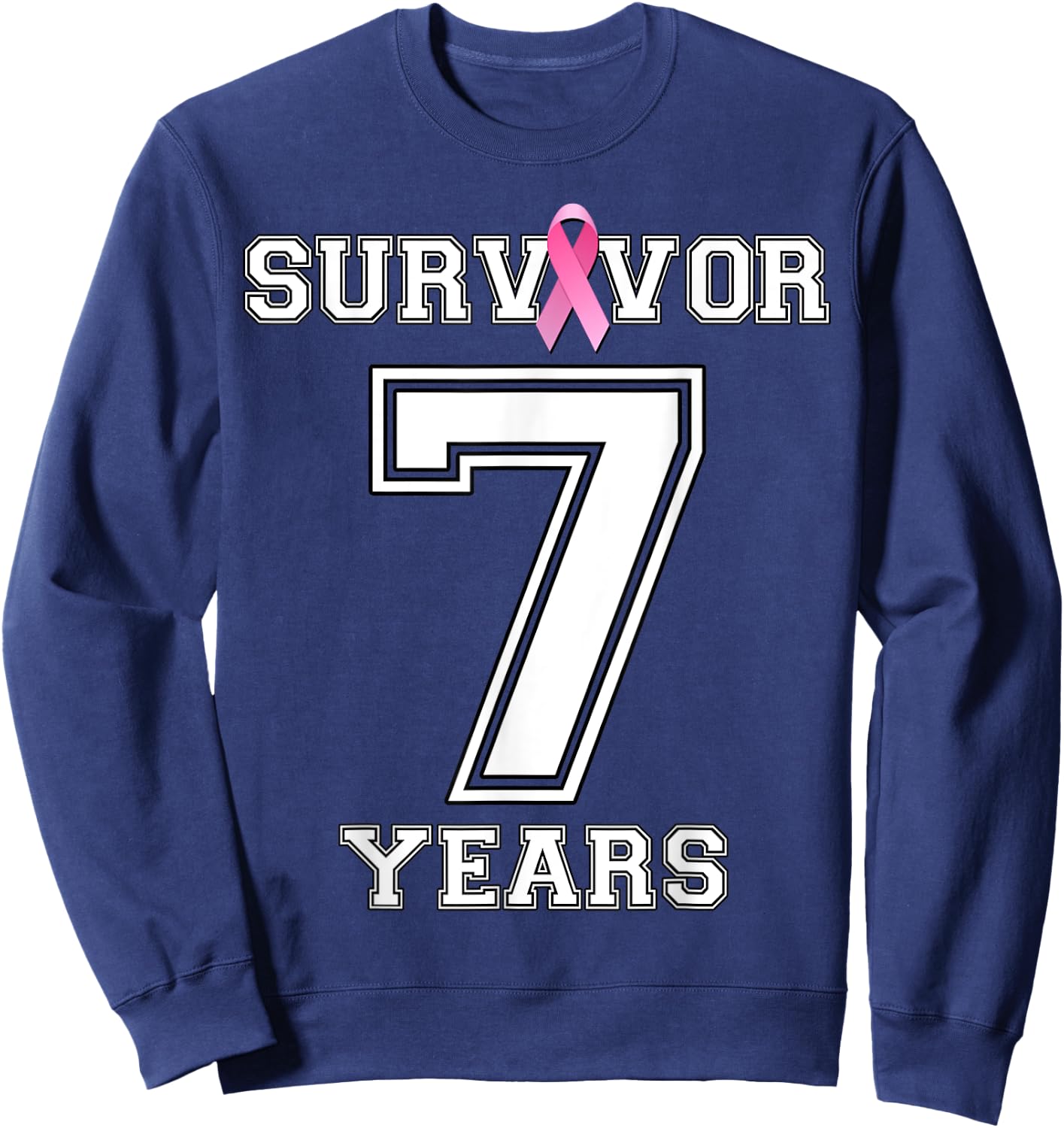 7 Years Breast Cancer Survivor Gifts Pink Ribbon Sweatshirt - Sweatshirt | Navy