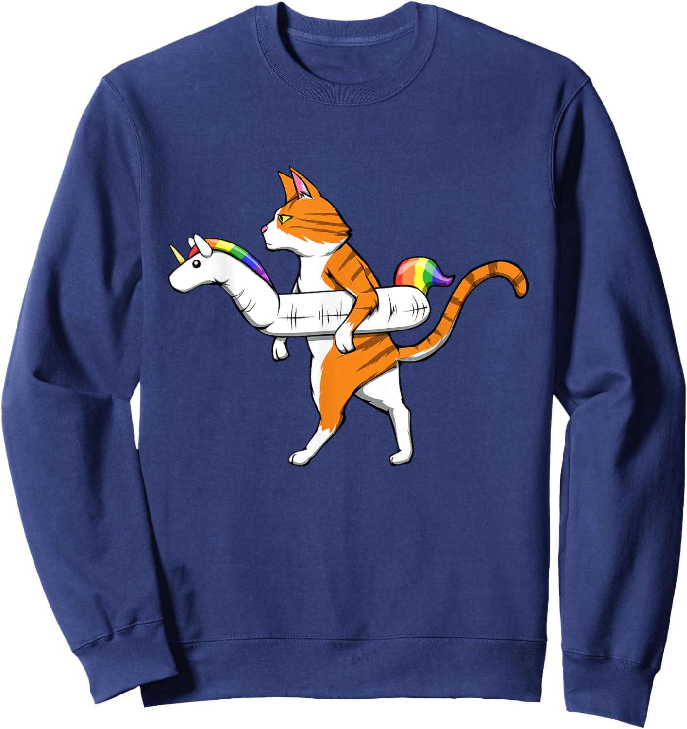 Funny Cat with Unicorn Swimming Ring Pool Cats Sweatshirt - Sweatshirt | Navy