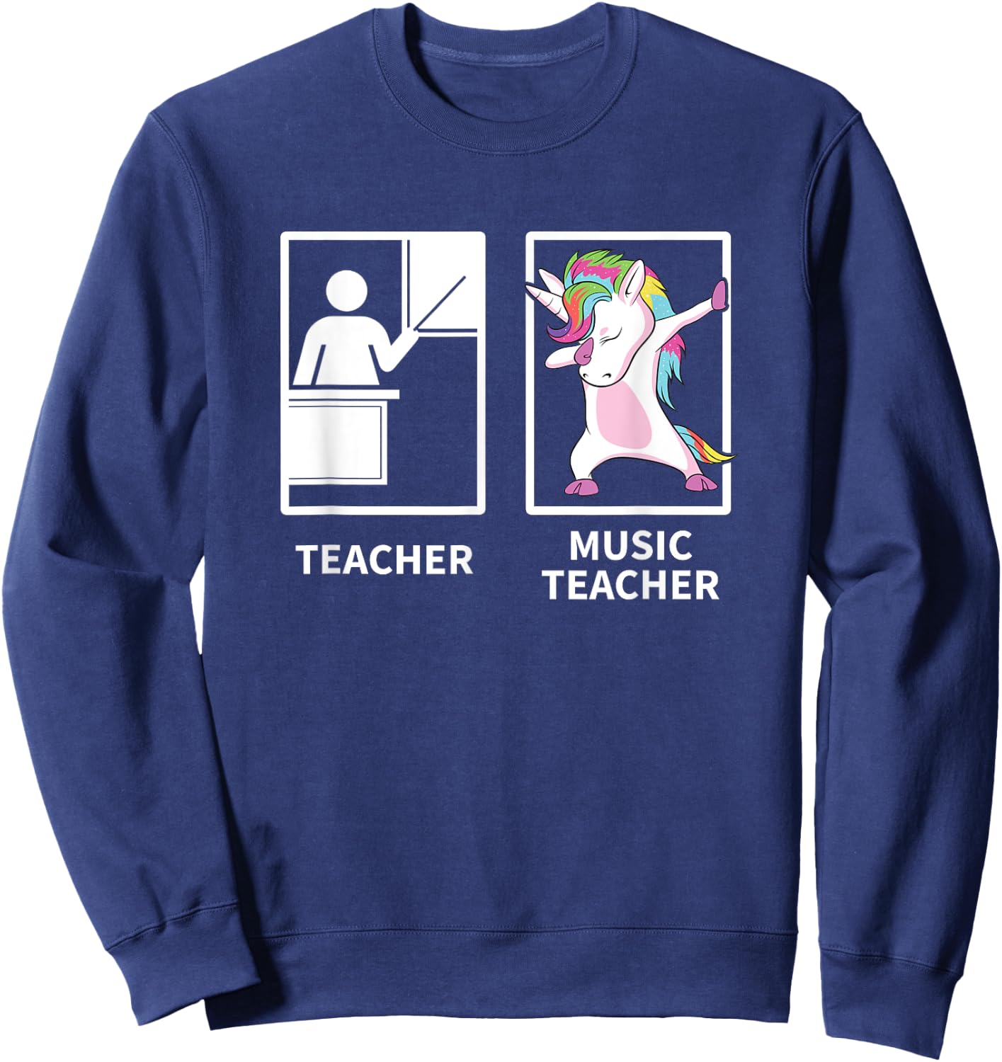 Music Teacher Shirts, Dabbing Unicorn Teacher Gift Sweatshirt - Sweatshirt | Navy